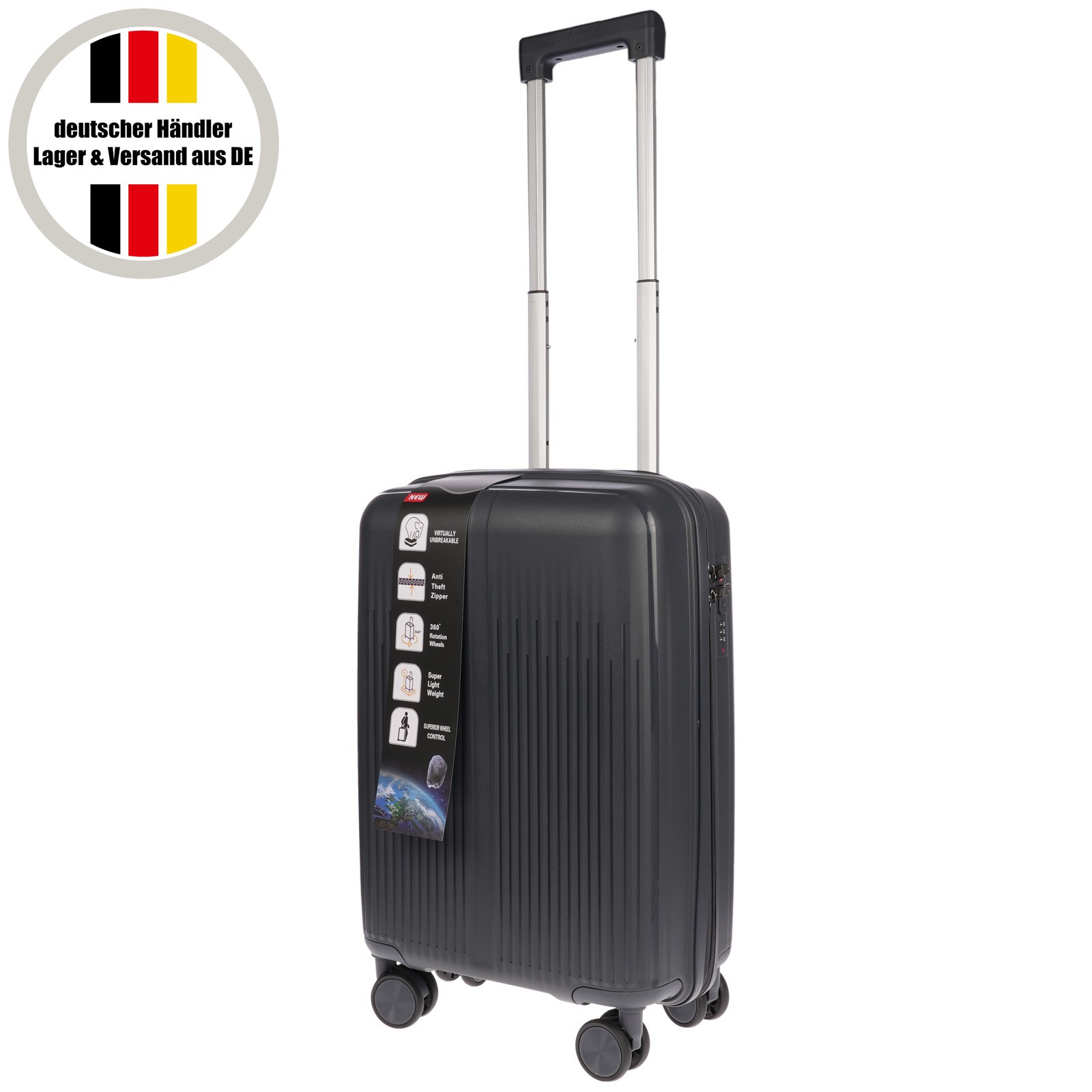 Image of Christian Wippermann Carry-on Cabin Luggage Travel Suitcase, Size M, 4-wheels, Large, 34x56x22 Cm, With Security Lock, . 50 , 2.4 Kg, Lightweight For