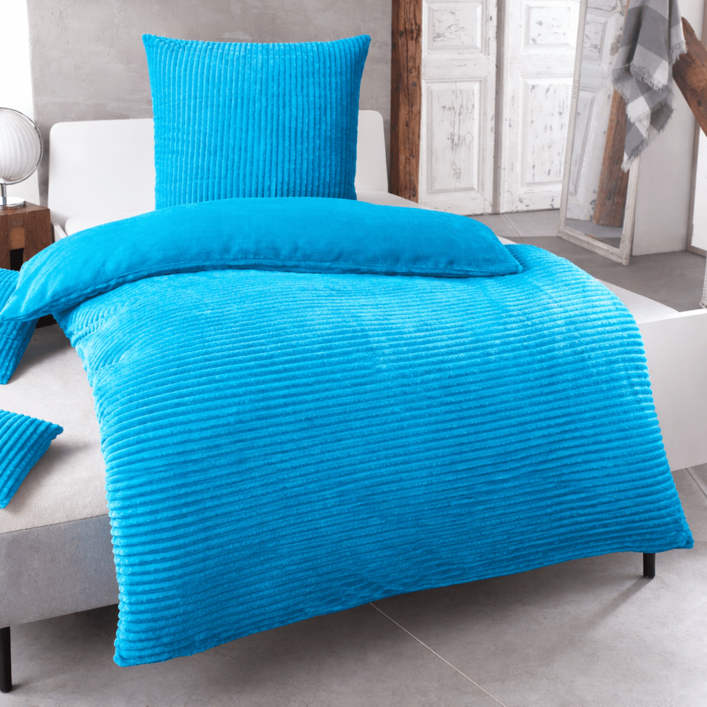 E-shop Cord Plüsch Bettwäsche 135x200 155x220 200x200 Warme Wende Bettbezug Set Cashmere Touch, Kopfkissenbezug 80x80 cm, Winter Fleece Bettwäsche mit