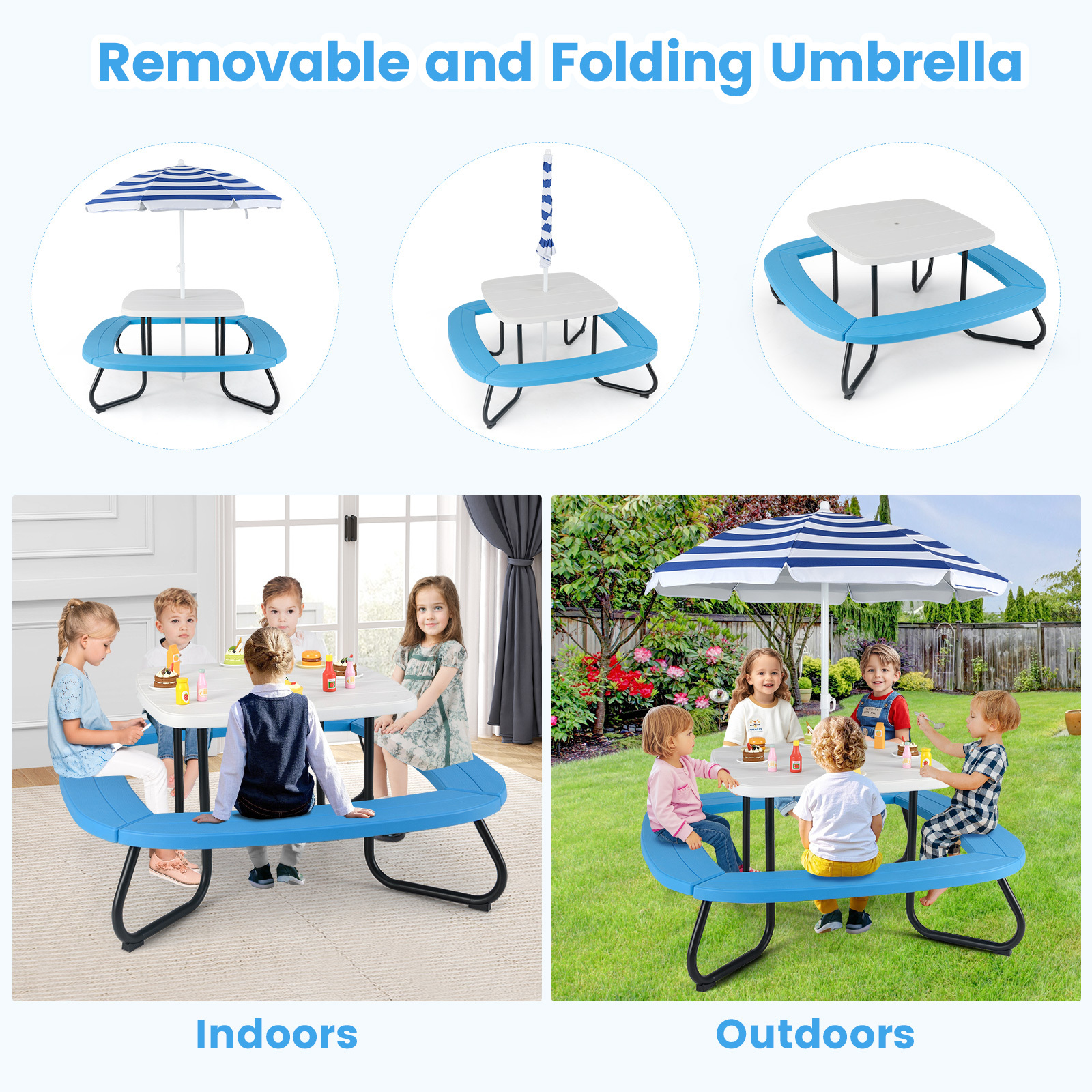 Kids White Picnic Table Set