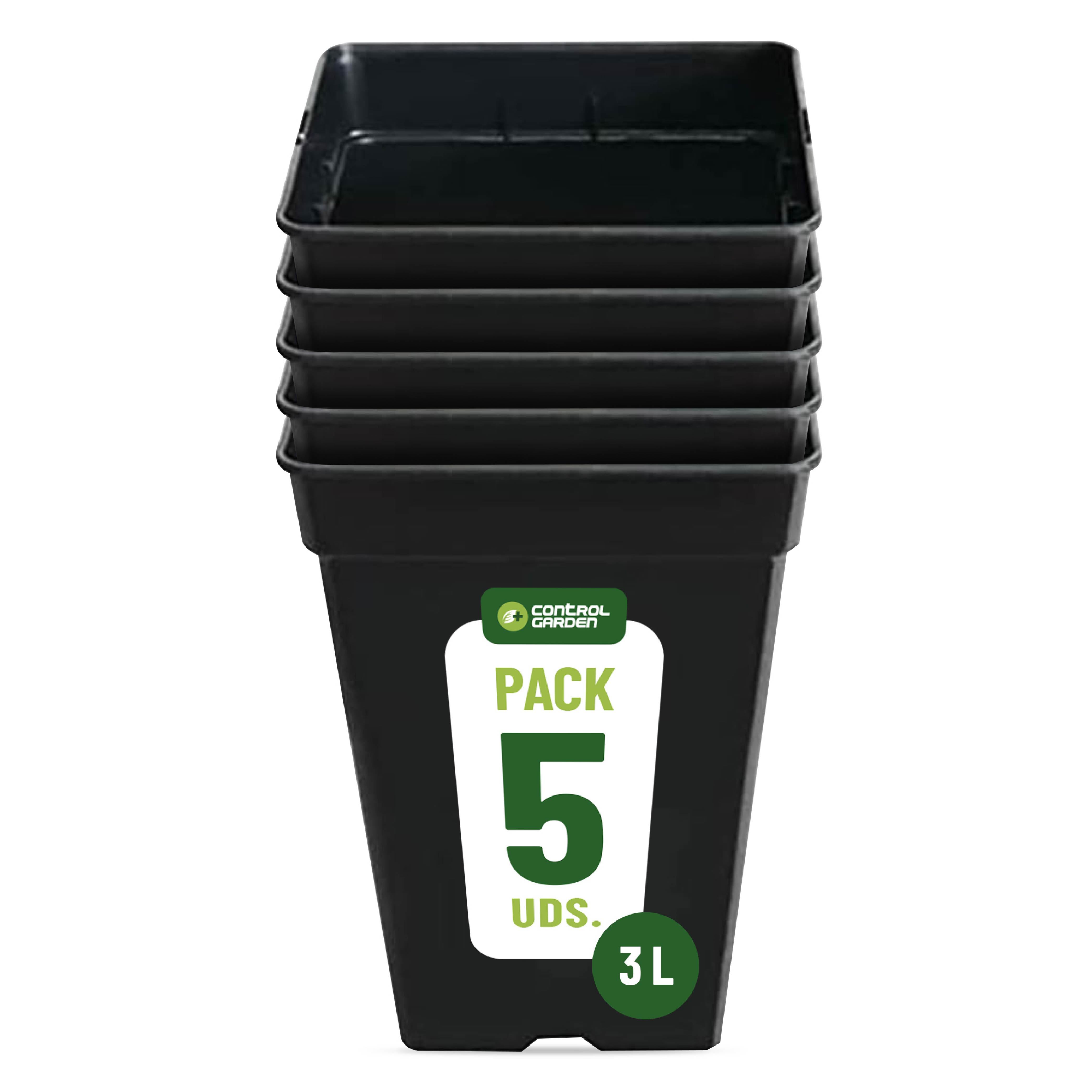 TEMU Pack de 5 Cuadrada 3 Litros Control Garden | Macetero Plástico Reciclado 15x20 cm para Plantas de Interior y Exterior, Semillas y Cultivo |
