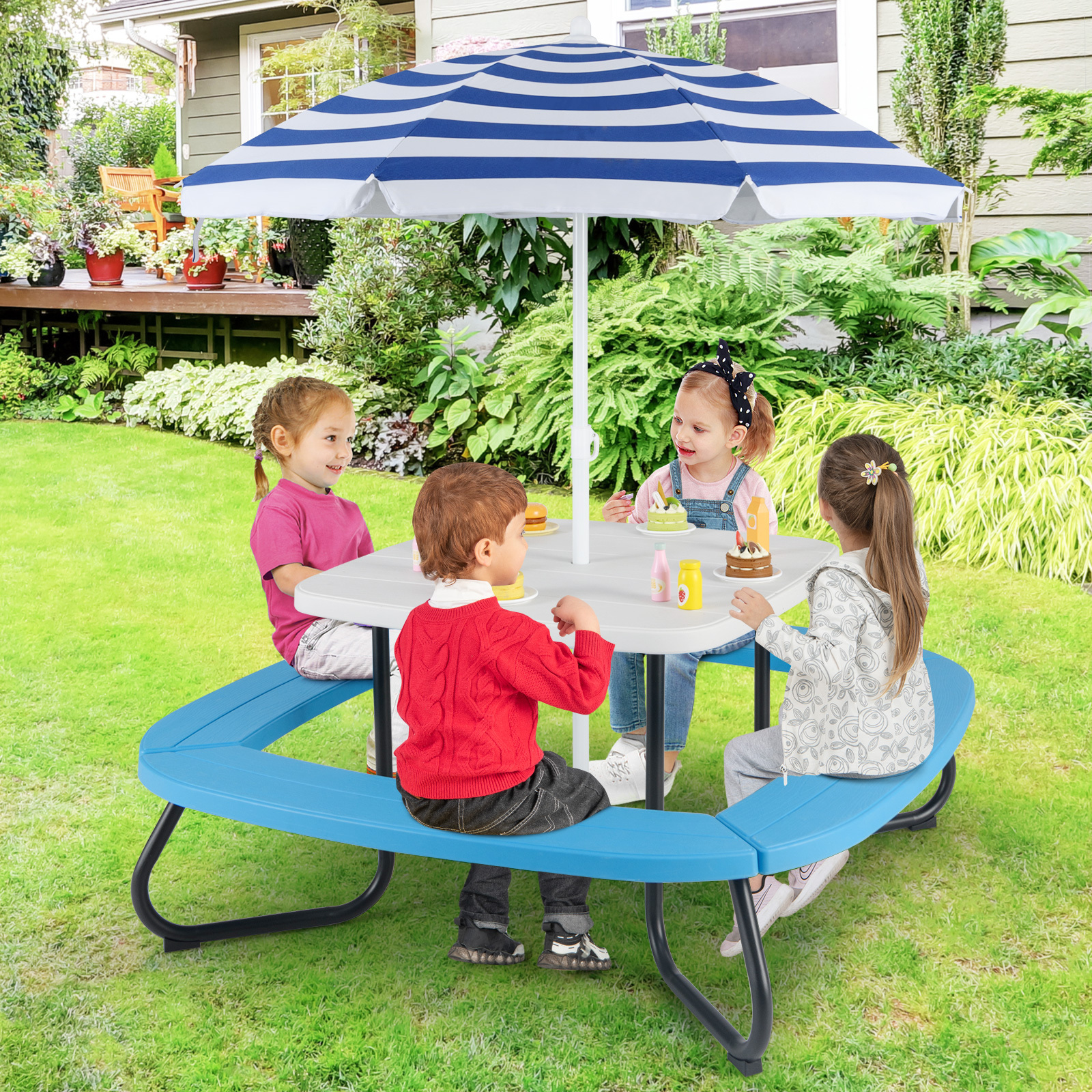 Kids White Picnic Table Set