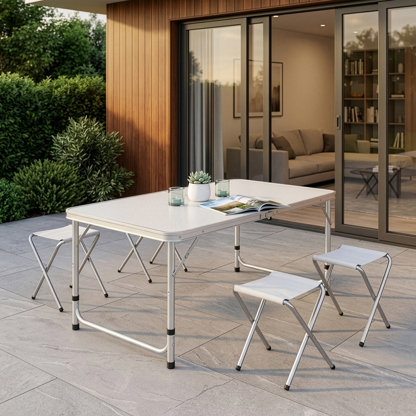 TEMU 1 Set Portable Bars 5pcs Outdoor Dining Set Table And 4 Stools Set Camping Fishing Picnic Table Foldable Chair Set