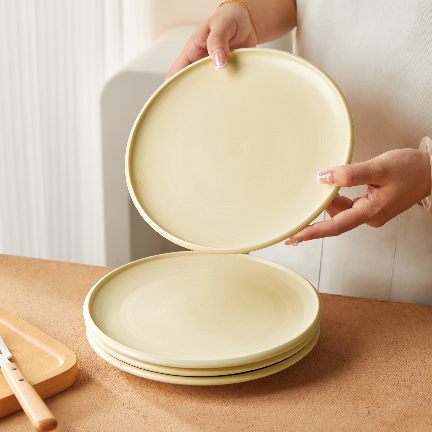TEMU 4pcs, 8,5Zoll, Ø21,4cm, Keramikgeschirr-Set, Tellerset, Dessertteller, Salatteller, Vorspeisenteller, Küchenzubehör, geeignet für Restaurants,
