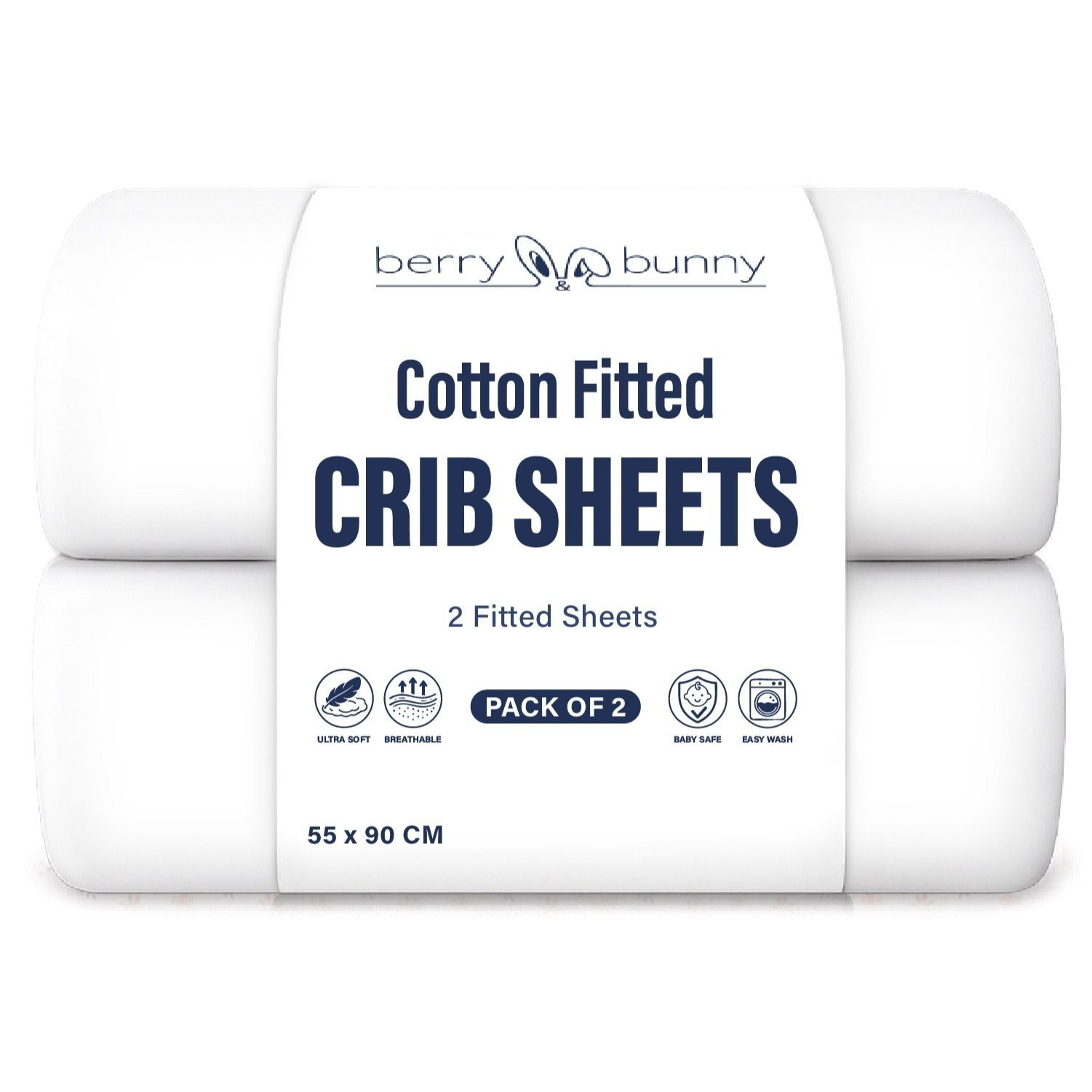 TEMU Berry And Bunny 100% Cotton Baby Fitted Sheets, Pack Of 2 Soft Breathable Elasticated Baby Bed Sheets, 5 Sizes 35×75 Cm 55×90 Cm 65×95 Cm 60×120
