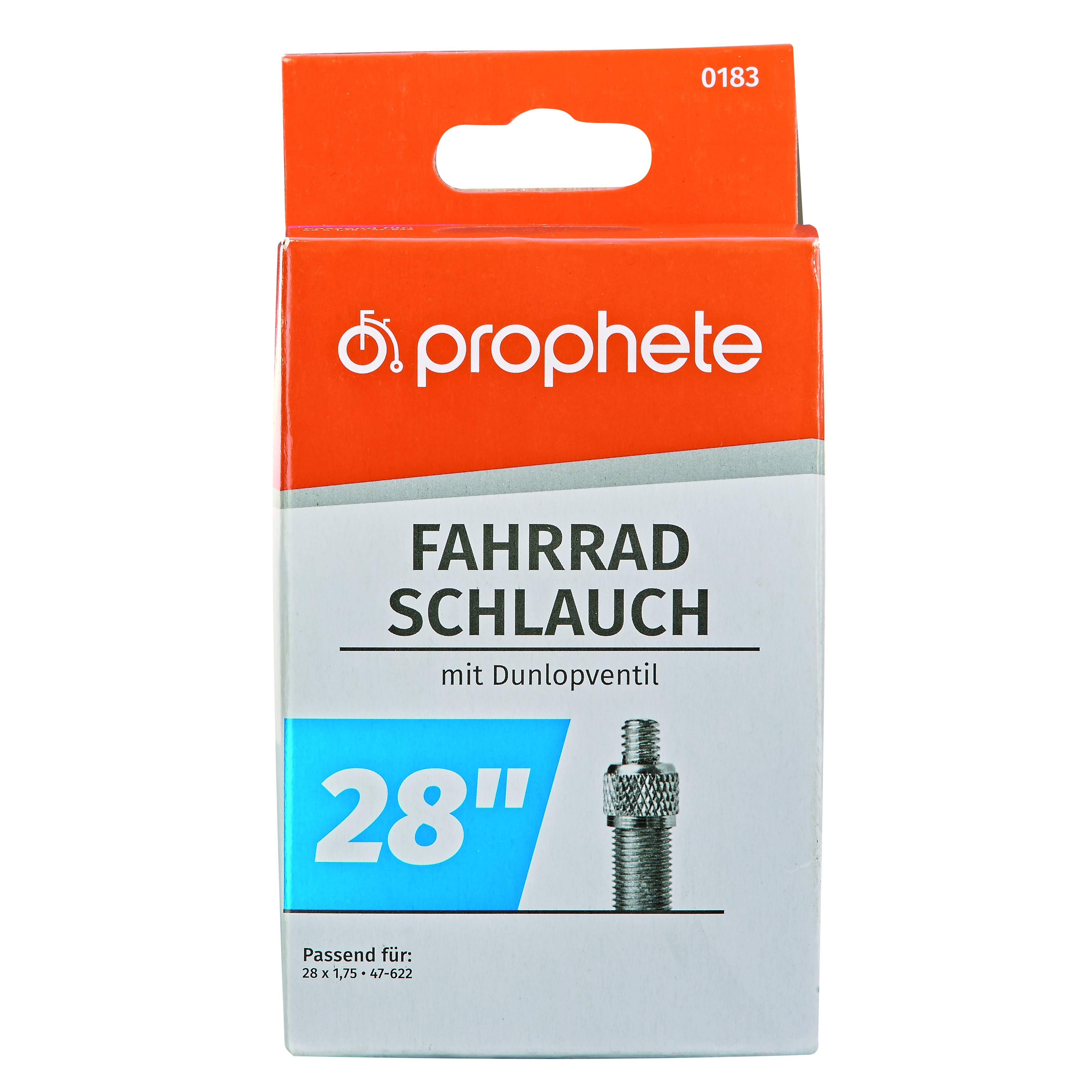 E-shop Prophete Fahrradschlauch mit Dunlopventil, passend für 28 x 1,75 bis 28 x 2,00 Zoll, ETRTO: (47-622,50-622)