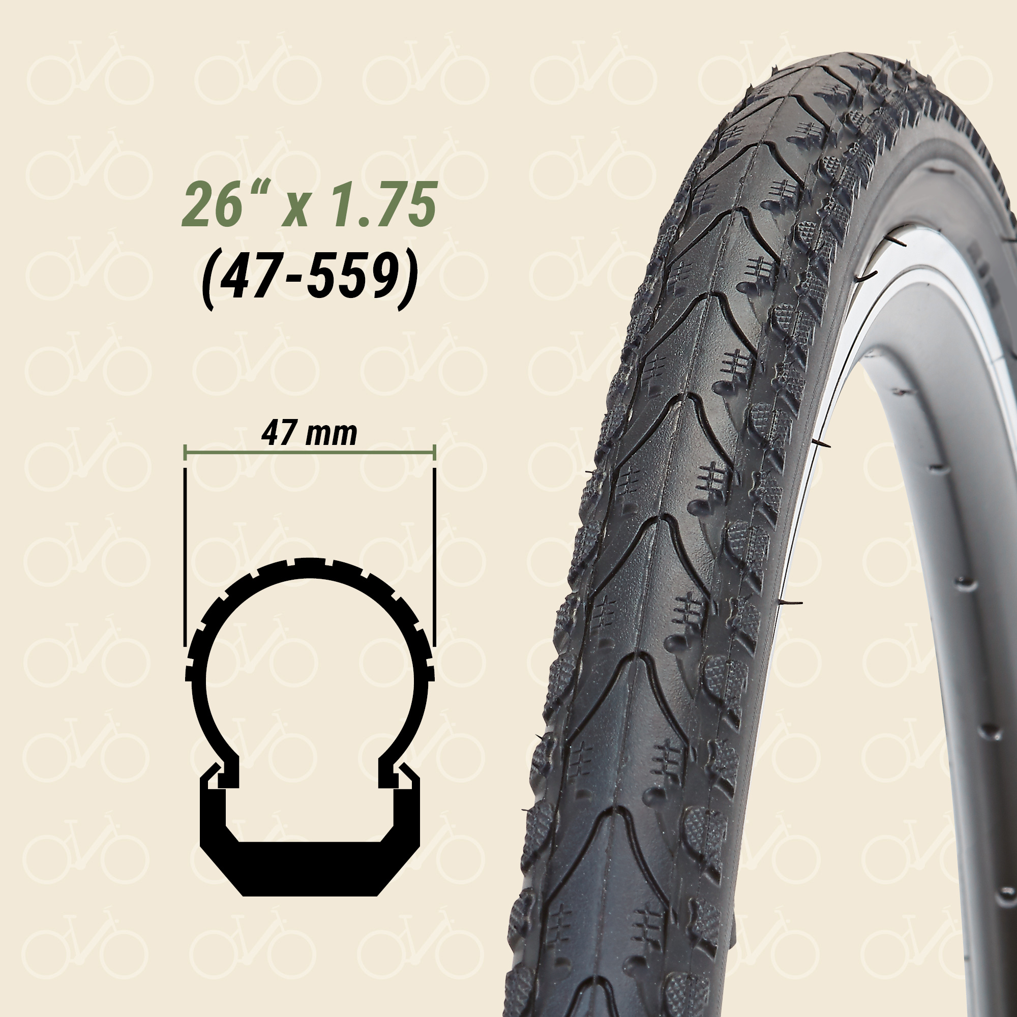 E-shop Prophete City-Reifen 26 × 1,75 (47‑559) – robuster Fahrradmantel für City- & E-Bikes, langlebig & , schwarz