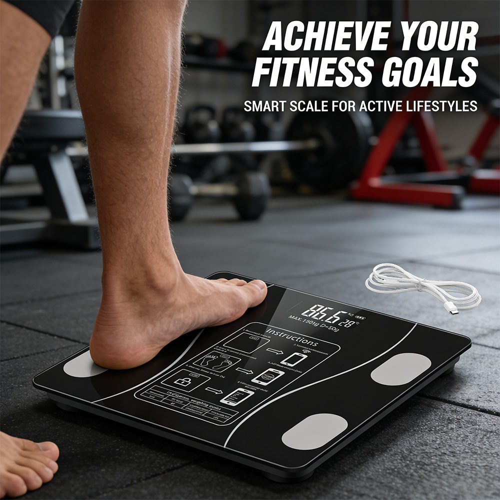 Image of Body Weight Scale With Usb Charging, 180kg Capacity Tempered Glass Digital Scale, 13 Body Metrics Fitness For Monitoring