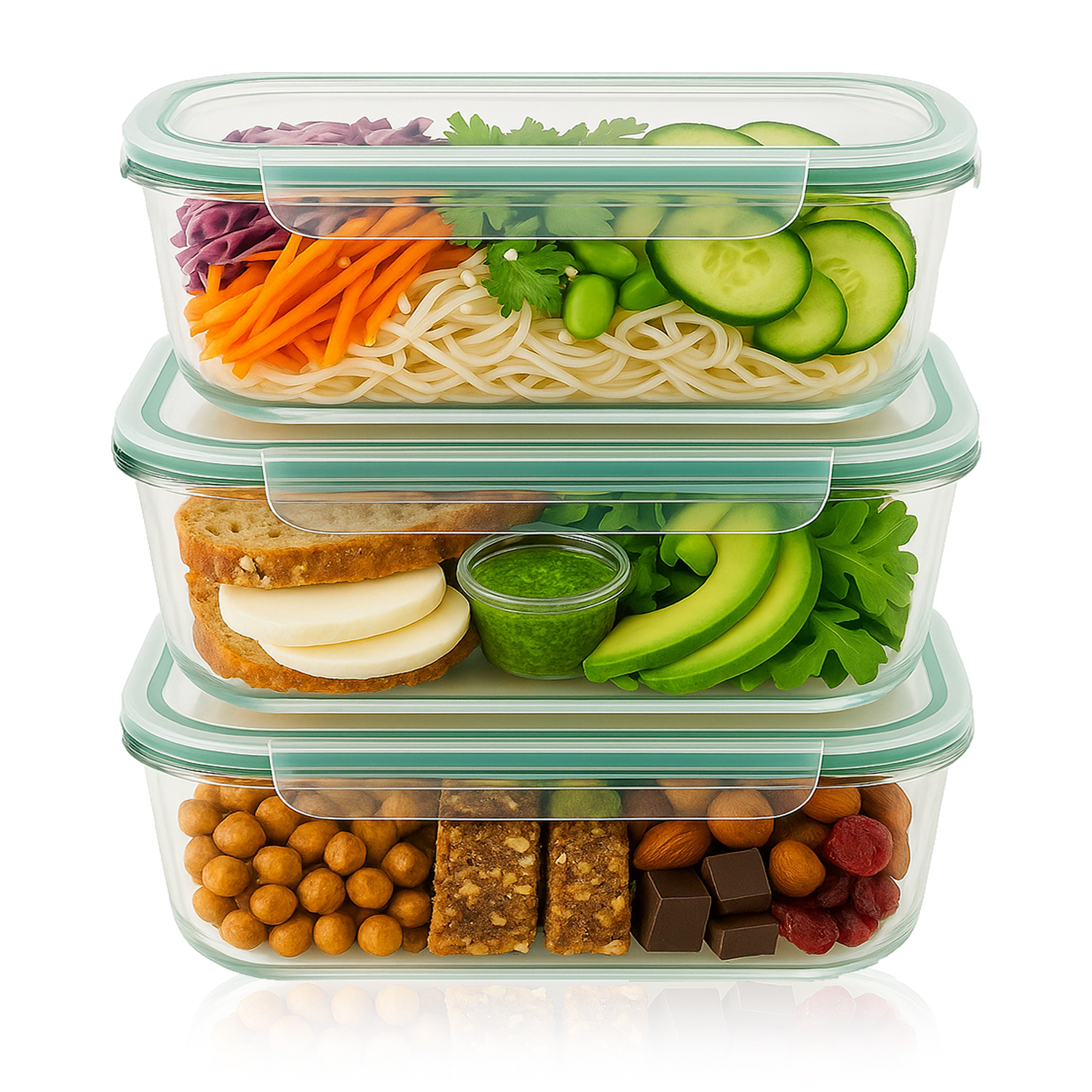 TEMU 3 boîtes à lunch en verre de 630 ml - Boîtes hermétiques et étanches pour aliments, repas, salades, pâtes, viande et plats à - Boîtes à lunch en