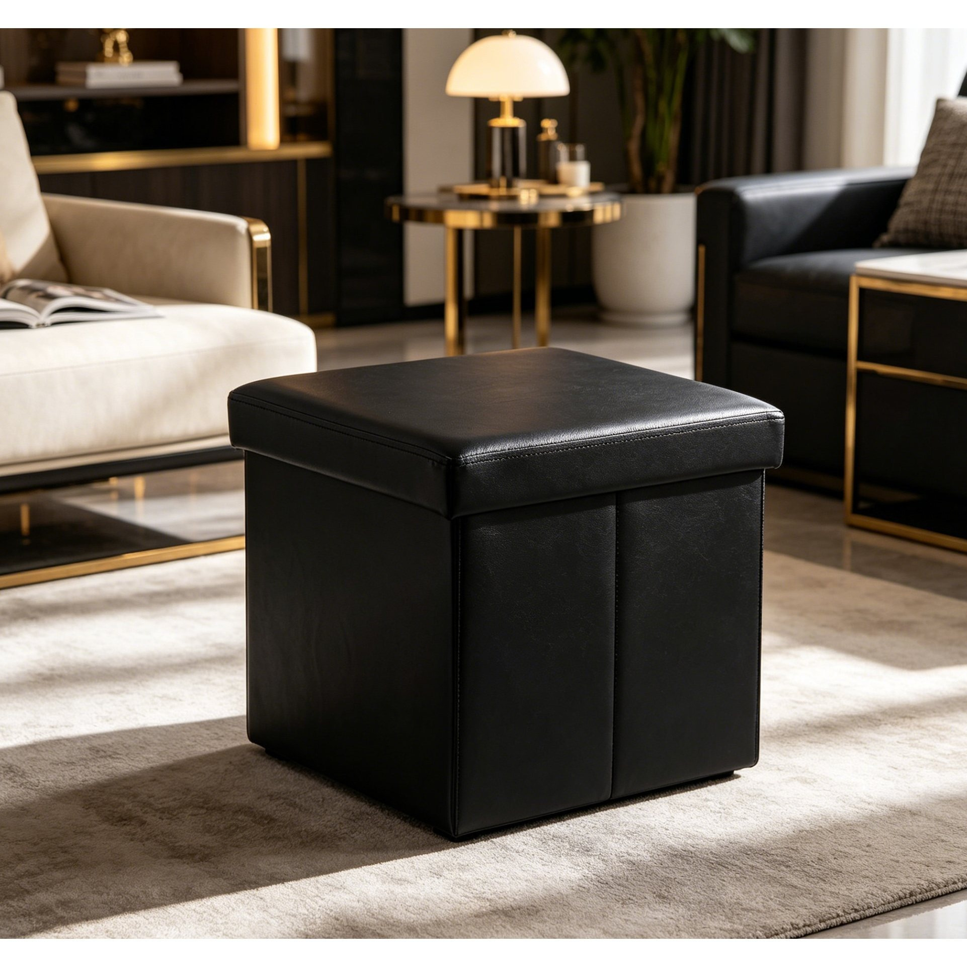 Faux Leather Storage Stool With Lid, 38×38×38 Cm, Load Capacity Up To 300 Kg, Foldable