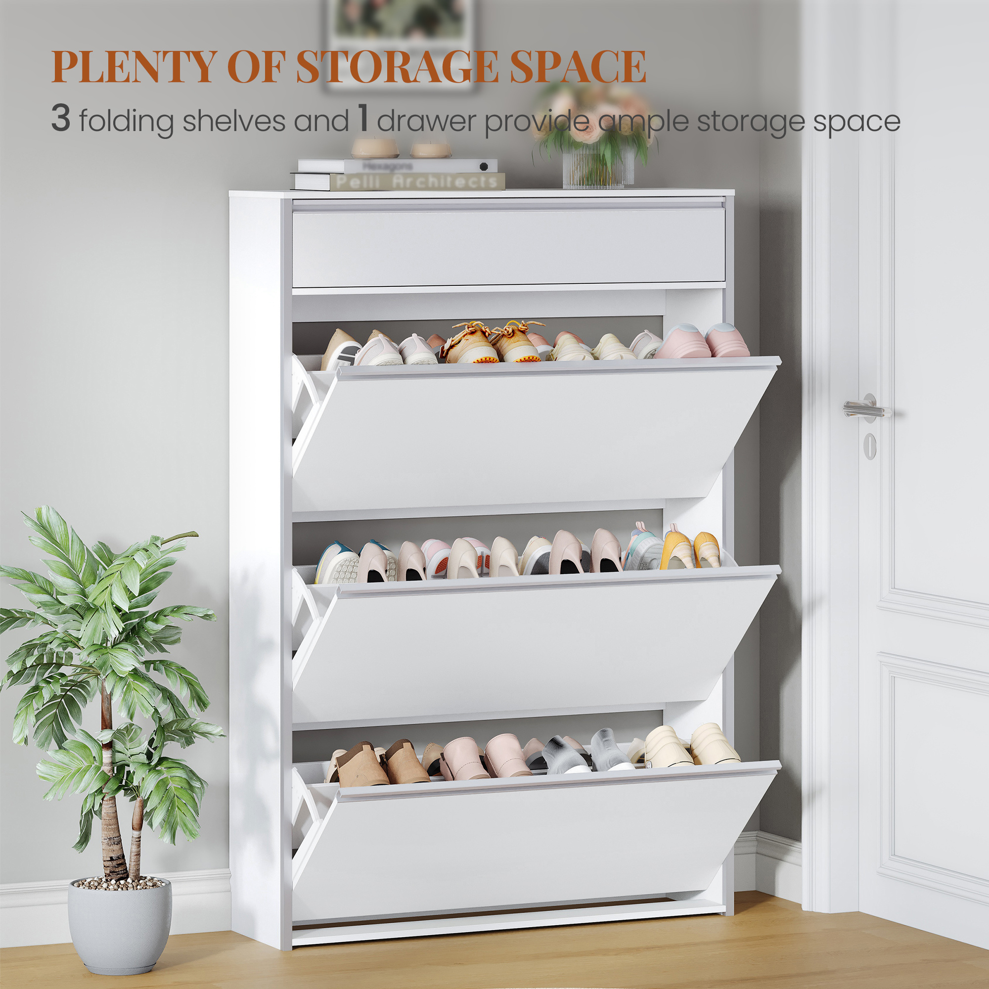 Hexcelen Shoe Cabinet With 3 Folding Doors, Narrow Shoe Rack With Drawer, Shoes Cabinet With 6 Shelves, For,…: retailer-supplied image