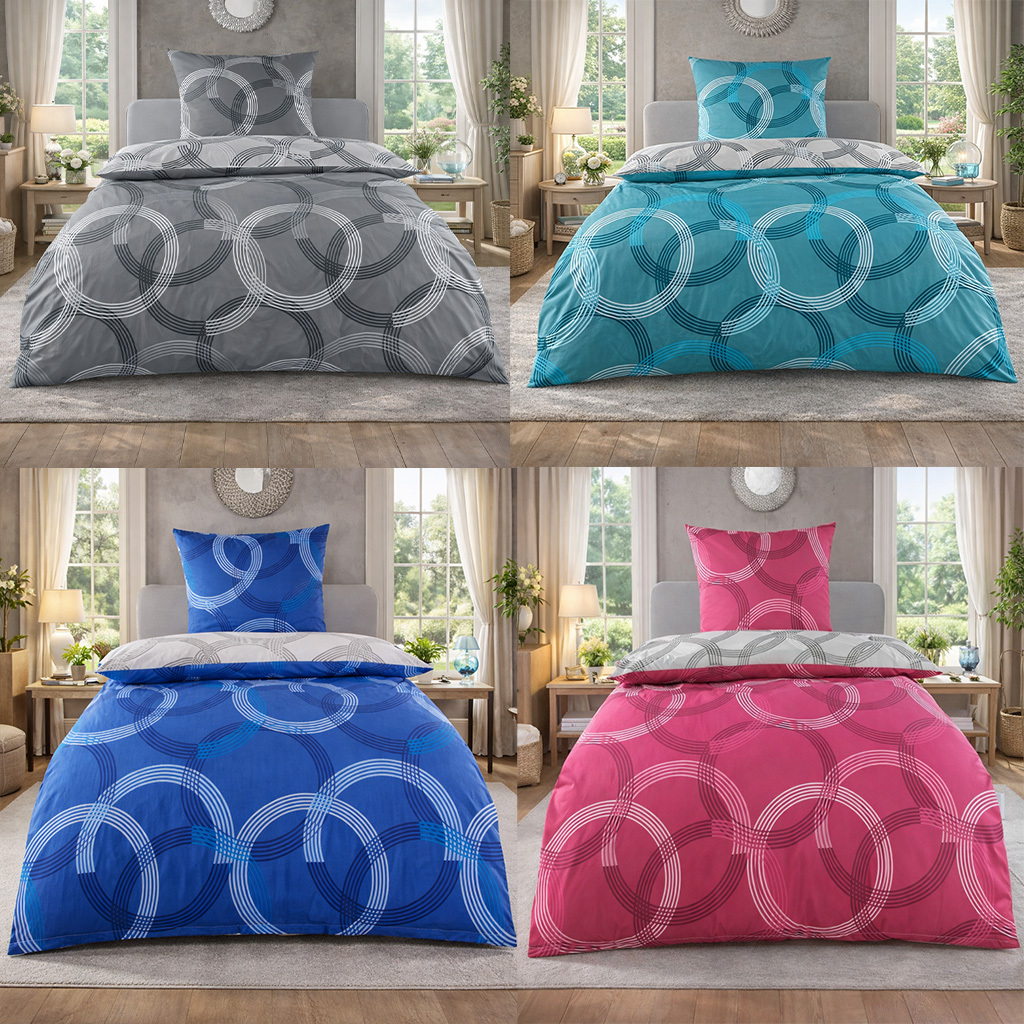 Image of Bed Linen 135x200 Or 155x220 Cotton Sets, Circle Pattern Bed Cover 135 X 200 Cm, Pillowcase 80x80 Cm, Renforce, Bed Linen With Zipper
