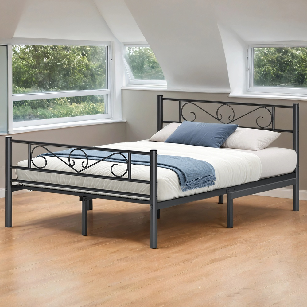 Metal Bed, Guest Bed, Double Bed, Bed Frame, Easy Assembly, Black