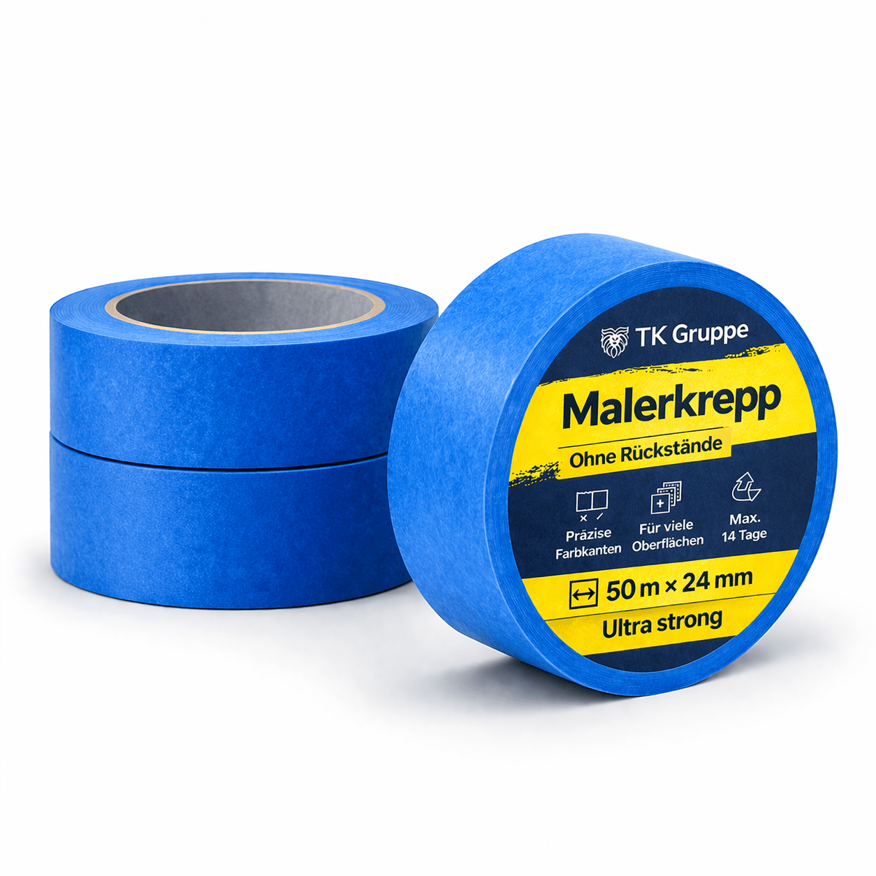 E-shop TK 3x Malerkrepp 50 m x 24 mm – Kreppband Klebeband Abklebeband Tape für Streichen & Malerarbeiten