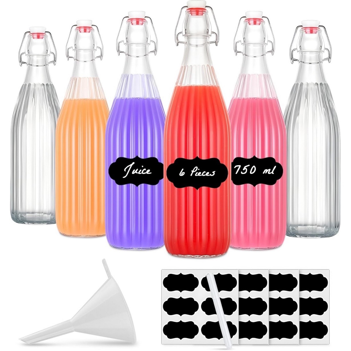 Image of 6 X 750 Ml Swing Top Bottle, Empty Glass Bottle With Hanger For Filling Yourself Liquor, Juice Bottle