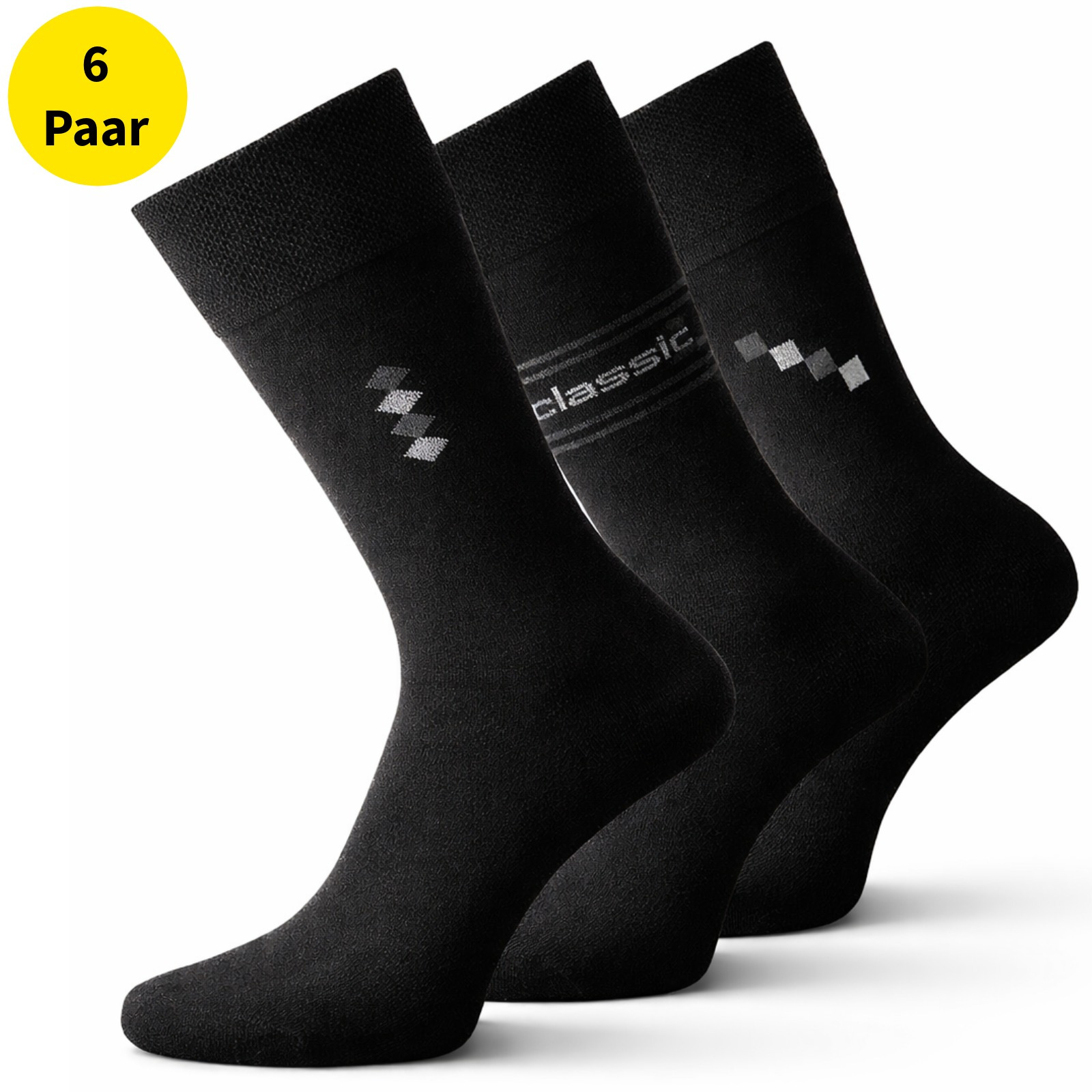 Image of 6 Pairs Of Black Men's Cotton Socks – Cuff, Hand-rolled Toe, Classic Business & Casual Socks 39-42