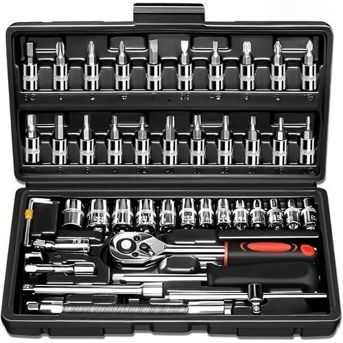 43pcs socket wrench set 1 4 inch transmission metric with extension rod for car maintenance and home use steel plated structure durable torx bit advanced storage case