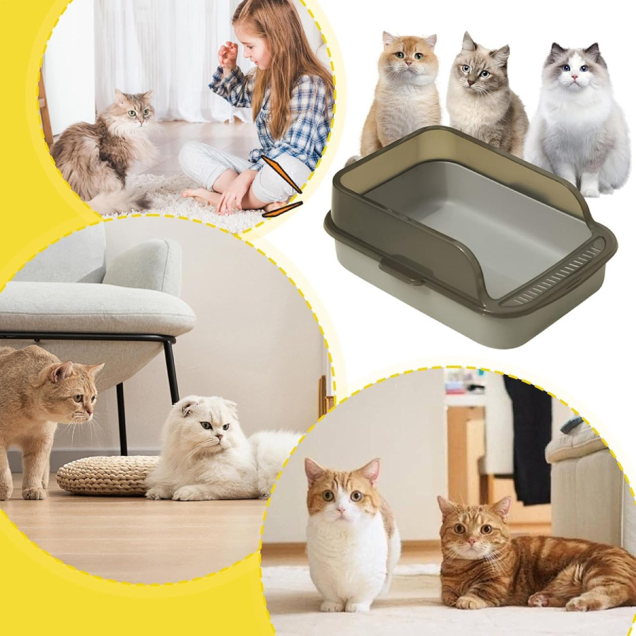 TEMU de arena grande para gatos 50x37x18cm, inodoro semicerrado para gatos con bordes altos, fácil de limpiar para gatos adultos (verde/)