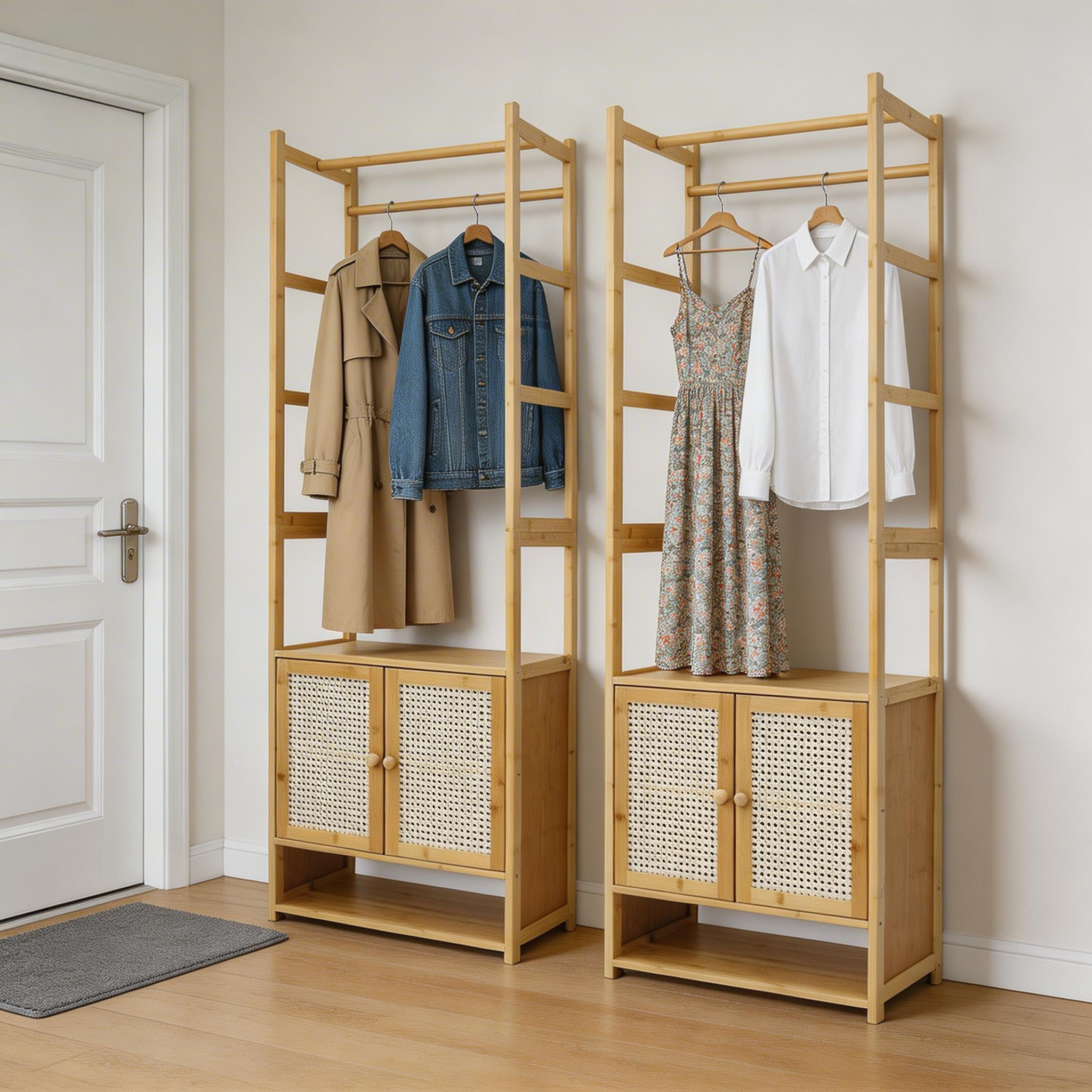 Open Wardrobe Clothes Rack With Cabinet & Shoe Shelf – 3-in-1 Coat Rack Storage Unit For Bedroom, Bathroom, Hallway – Freestanding Organizer