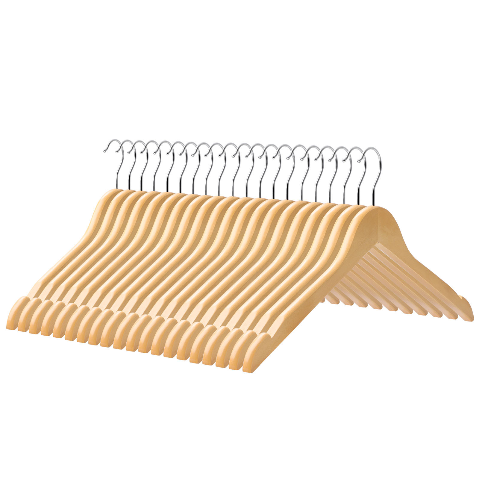 Image of Wooden Clothes Hangers, Set Of 20, Solid Wood Hangers With Notches, Jacket Hangers, Hook, Non-slip, 44 Cm Long, Crw003