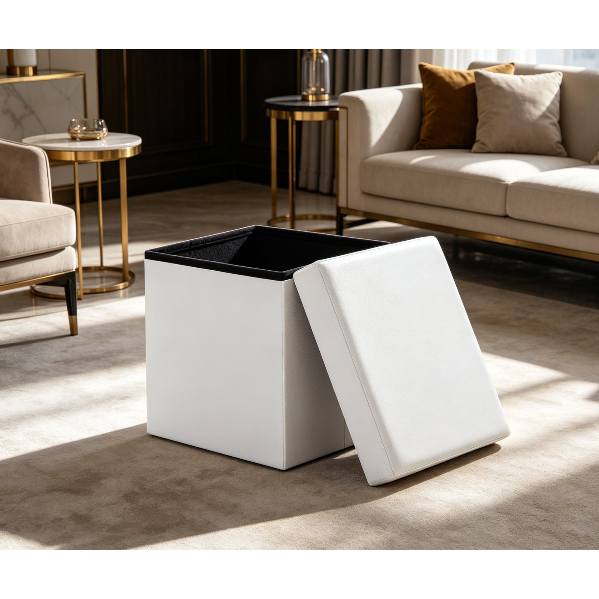 Faux Leather Storage Stool With Lid, 38×38×38 Cm, Load Capacity Up To 300 Kg, Foldable