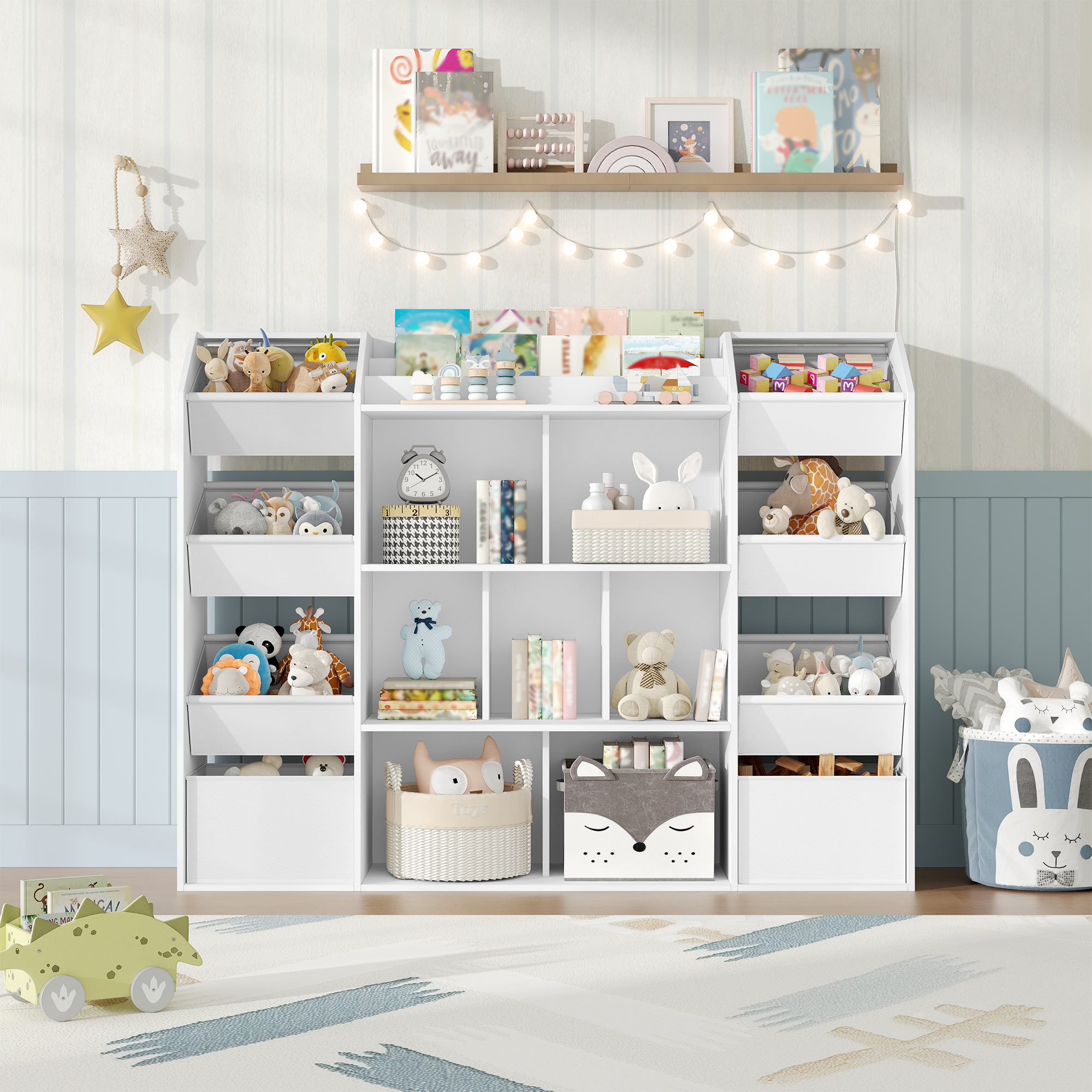 TEMU Estantería para niños, estantería para niños con 8 cajones de tela, biblioteca para niños, estantería de juguetes para la habitación de los