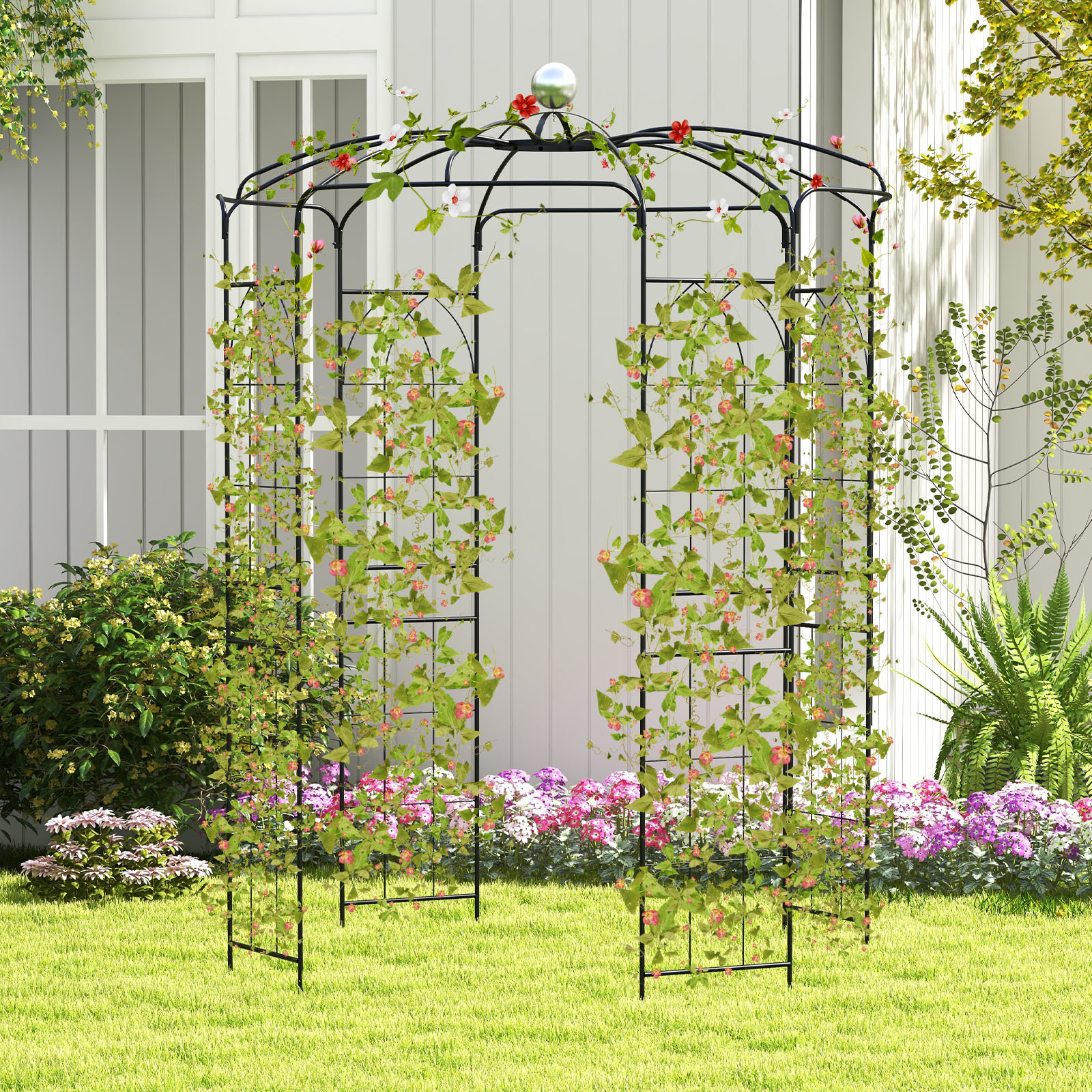 vogelkäfig-förmiger pavillon, pergola-pavillon im französischen stil mit aufhängehaken, verzinktes metallbogen-spalier für kletterpflanzen,   für den außenbereich zur dekoration von hochzeitszeremonien, 6,8 ft x 9,4 ft, schwarz