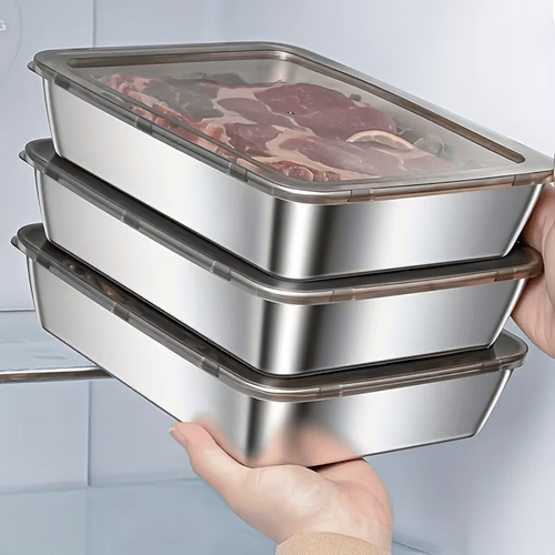 6pcs 3plates 3 lids lidsstainless steel food storage containers leak proof stackable space saving airtight lid for freshness ideal for meal prep fruits meats veggies fridge freezer pantry easy clean reusable containers ideal for home commercial kitchens
