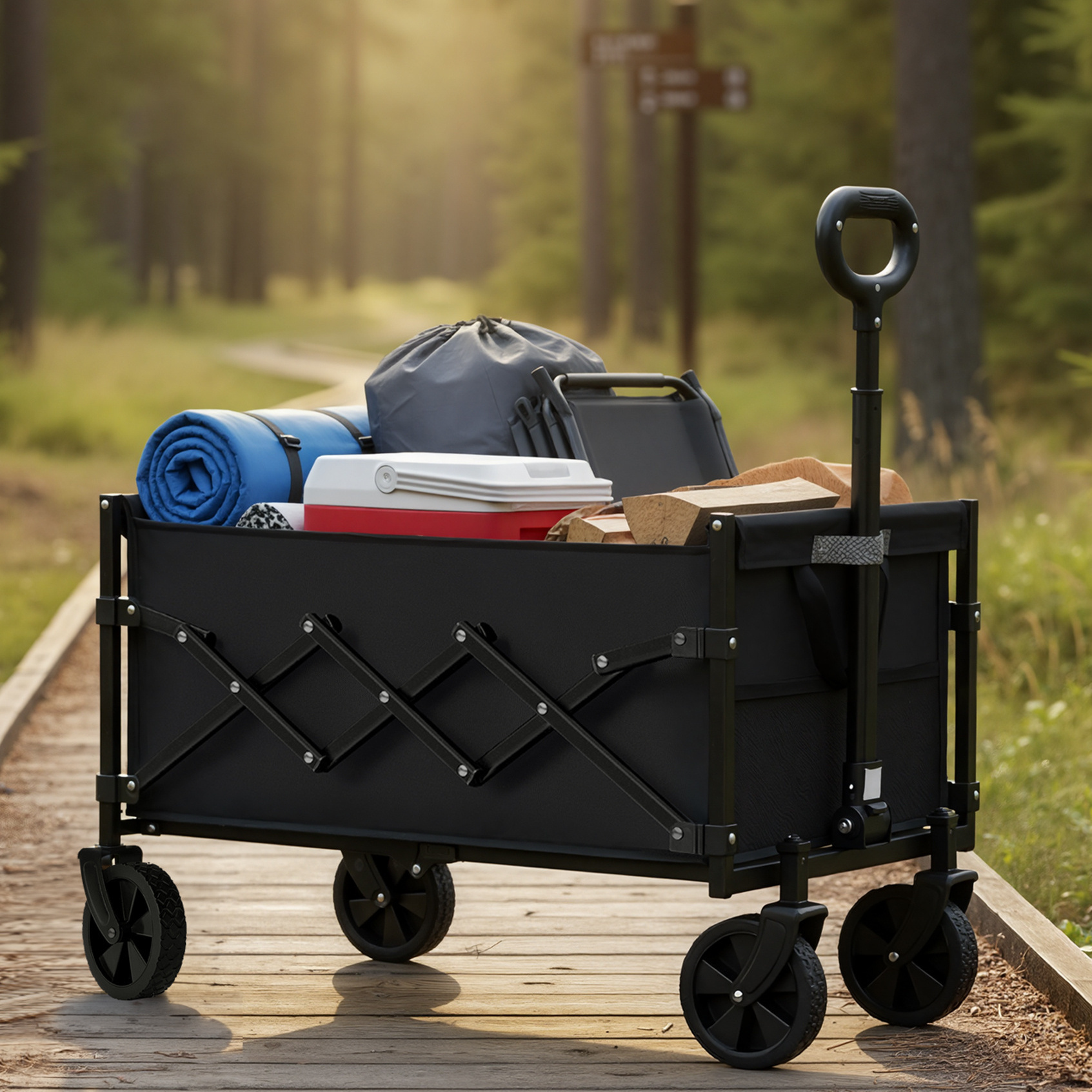 E-shop Faltbarer , Transportwagen mit Griff, 4 verstärkte Rollen, 90 L, Outdoor, bis 180 kg, Garten