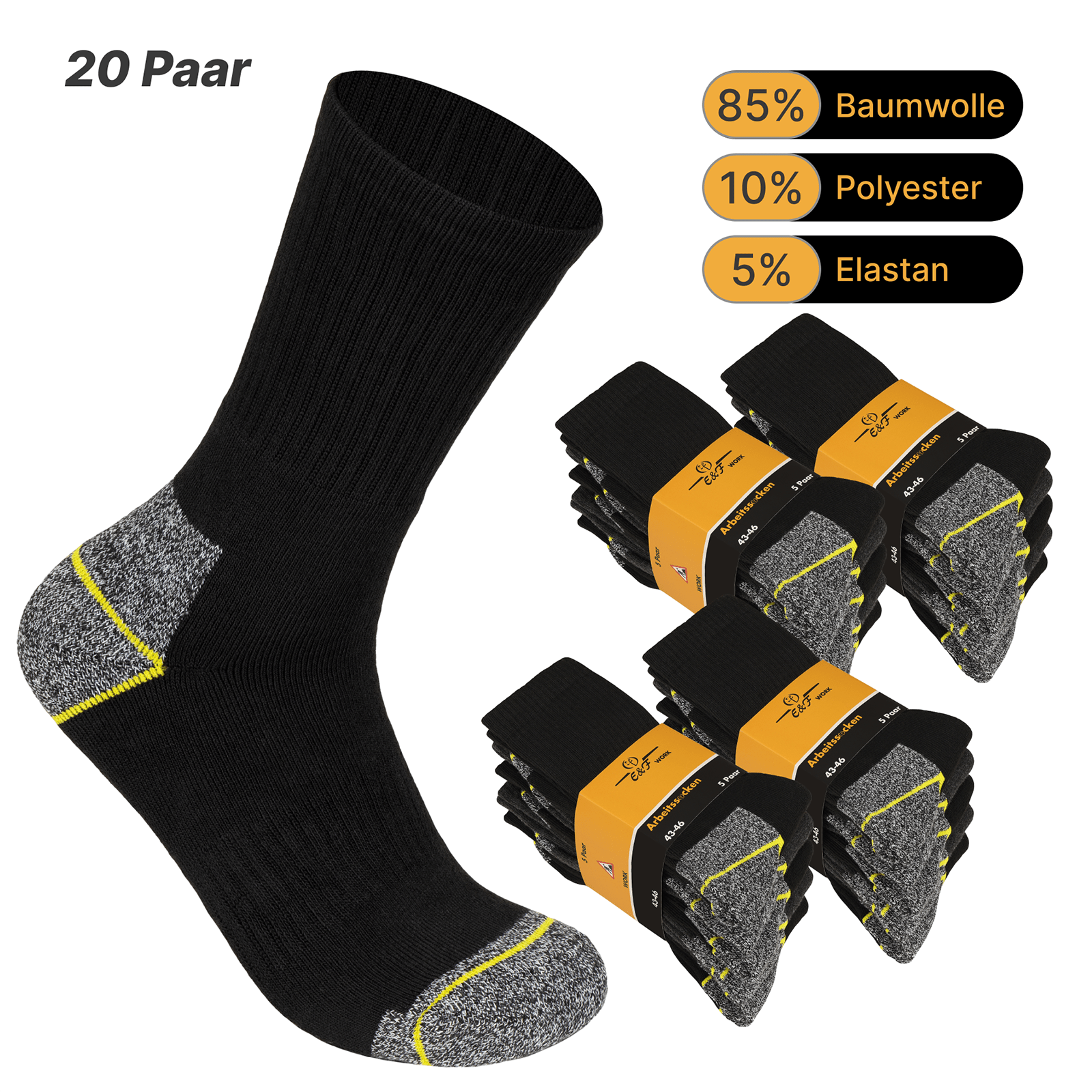 Image of Men's Work Socks 5/10/20 Pairs – Work Socks Made Of 85%, , , Breathable & Dark Grey