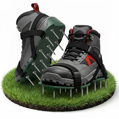 lawn aerator manual spike shoes with 4 straps spike shoe inserts for lawn aeration manual vertical aerator for garden spike shoes for soil aeration with adjustable straps lawn without electricity soil piercer for soil loosening for garden and backyard care durable shoe inserts
