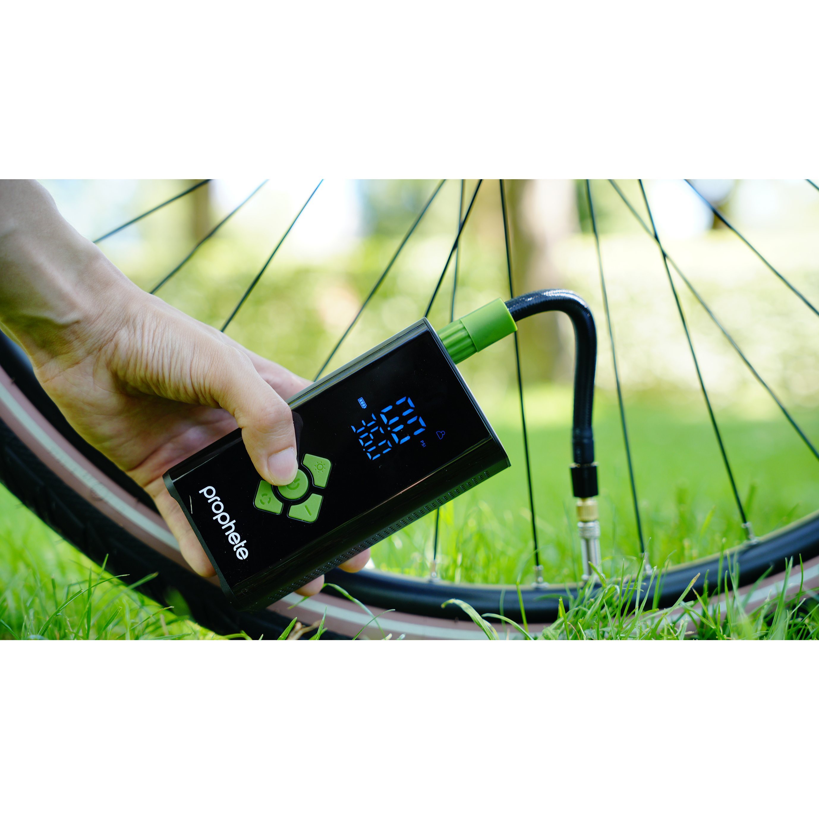 Image of Electric Air Pump - Compact Air Pump For Bicycle Tires, Balls & Air Mattresses - 4000 Mah Battery, 8.3 Bar Pressure, Led Light & Power Bank Function, . Adapter & Usb-c Charging Cable