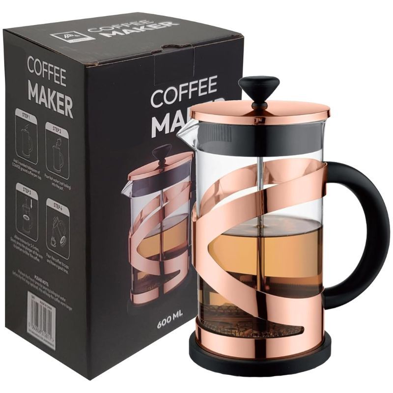 TEMU French Press 8 Cup Caffettiera Coffee Press Maker For , Loose Tea And Milk , Stainless Steel Filter, Heat Resistant Borosilicate Glass (0.6l -