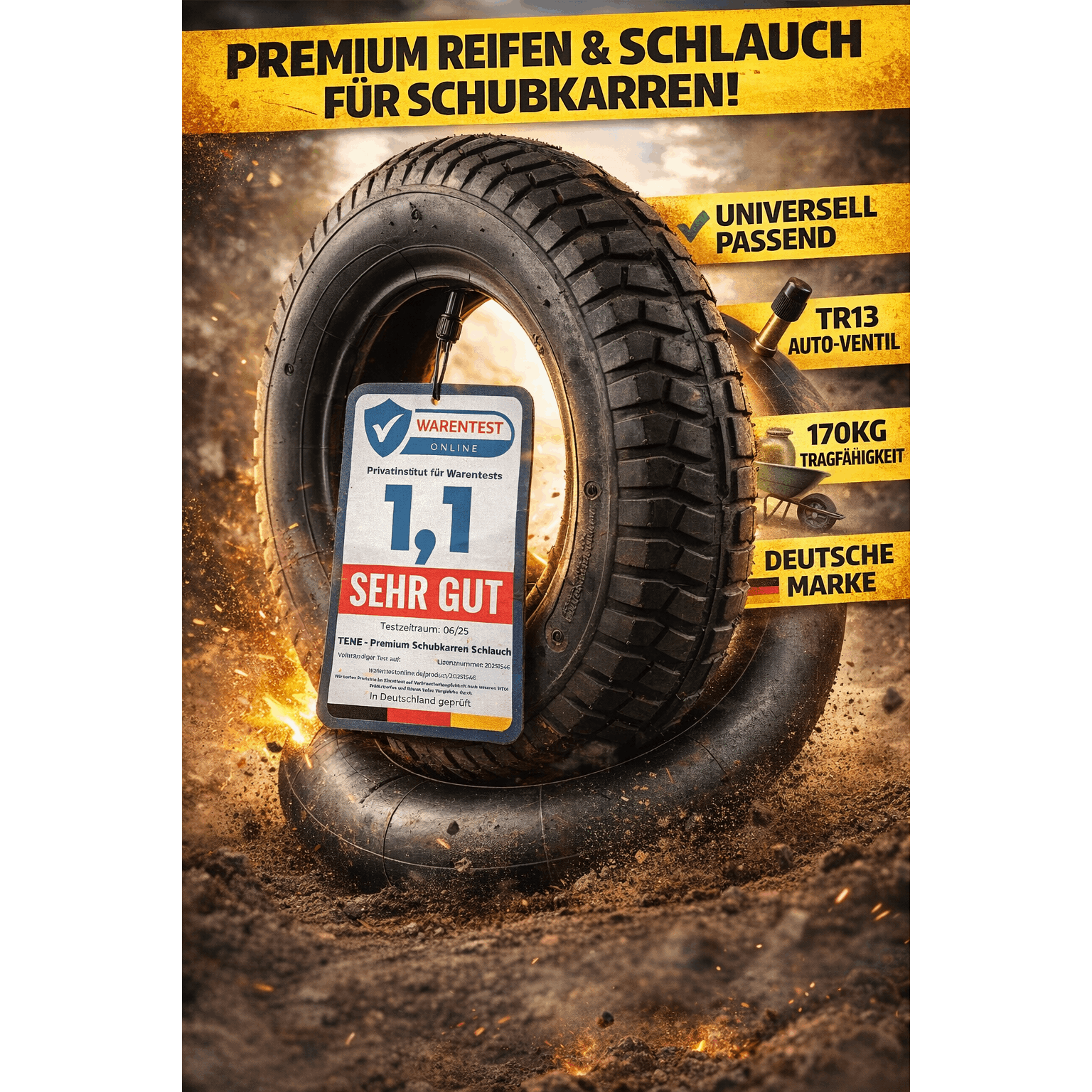 E-shop TENE .80/4.00-8 Schlauch für Schubkarre, Rasenmäher, Sackkarre und mehr – hochwertiger Ersatzschlauch aus extra robustem Butylkautschuk, gelegt