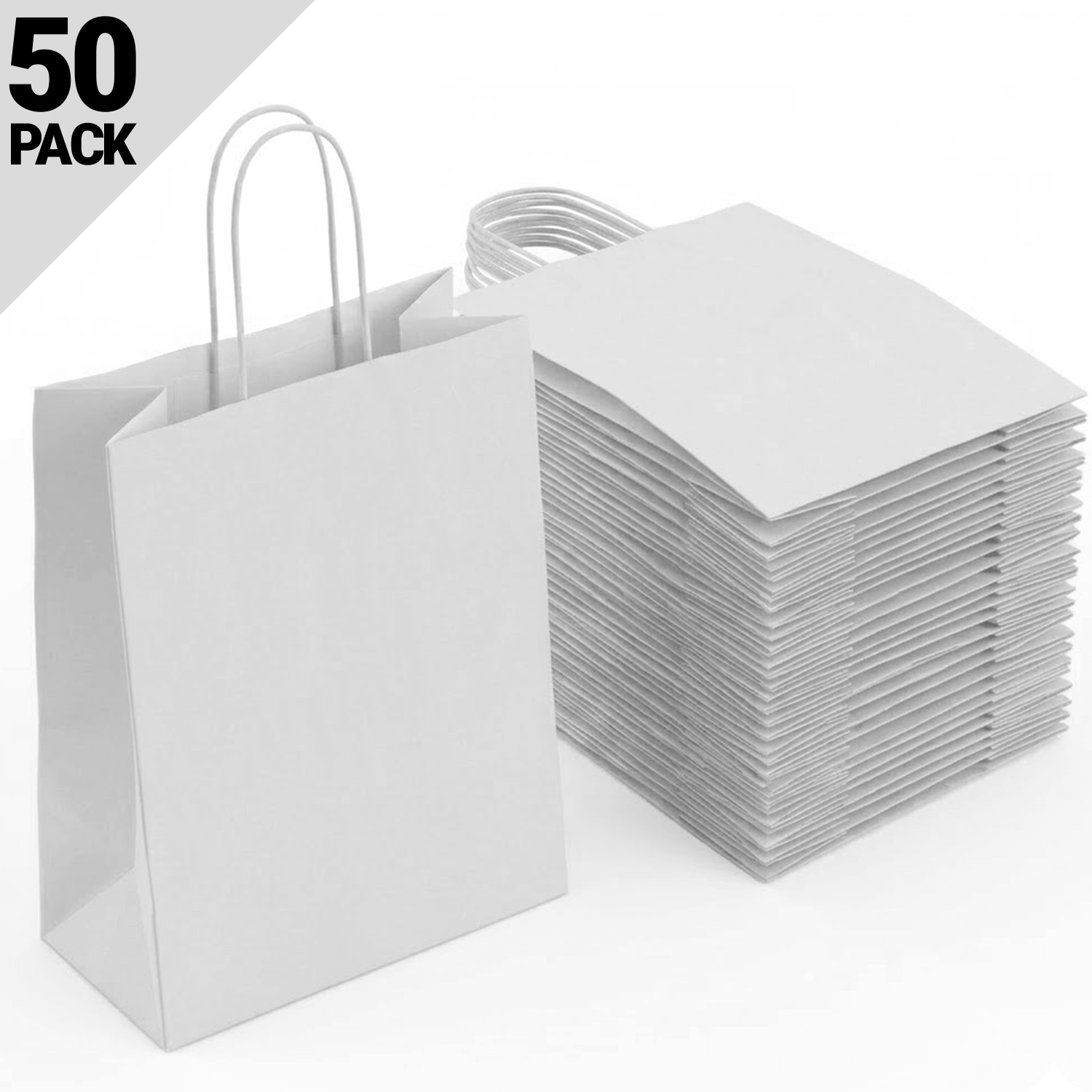 TEMU 50pcs White Paper Gift Bags With Handles, 18x22x8cm Party Bags For Kids Birthday, Wedding, Baby Shower, Christmas, Candy & Retail Use