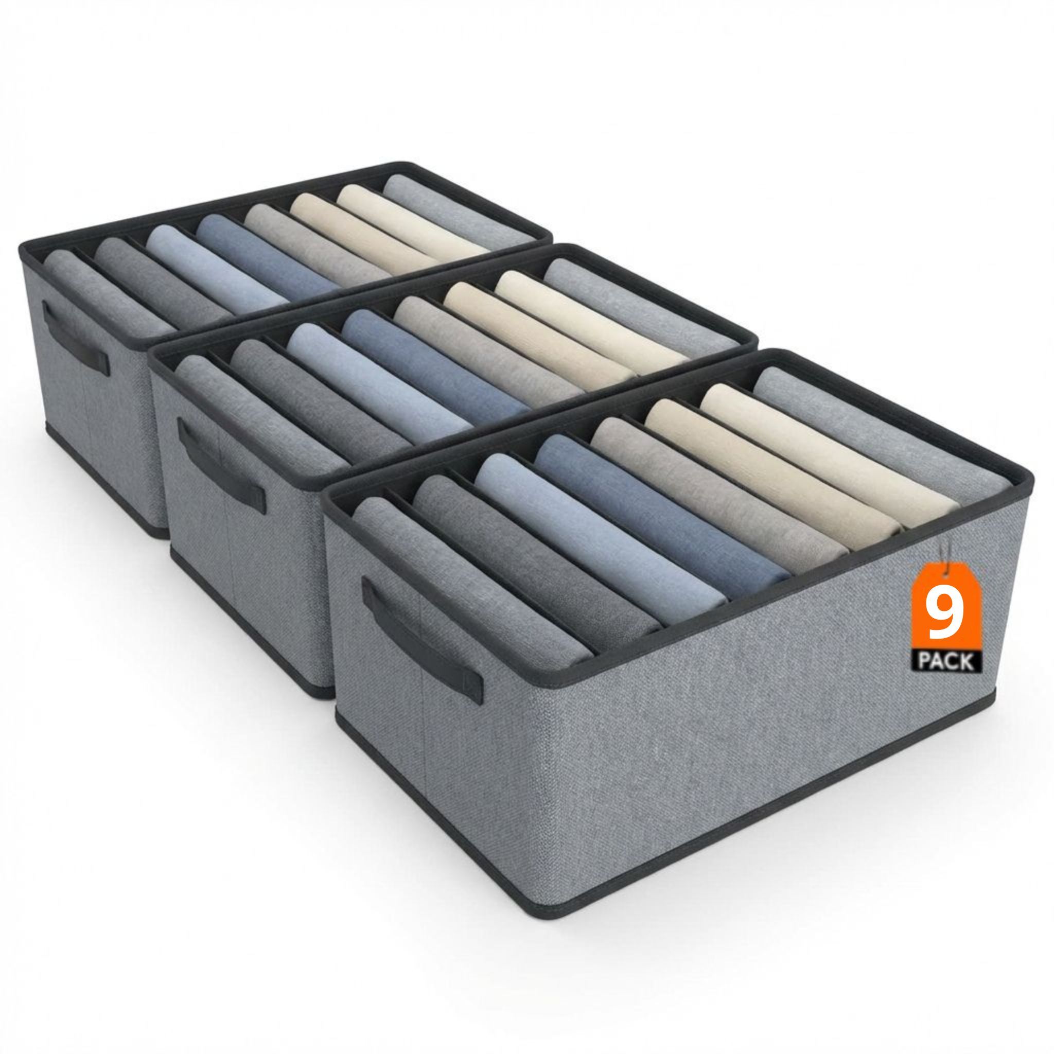 Closet Organizer - Pincho - Storage Boxes For Clothing, Home Storage, Reinforced Fabric Storage Box With Handles, Drawer Organizers With Compartments - 3-foldable Grey Pack