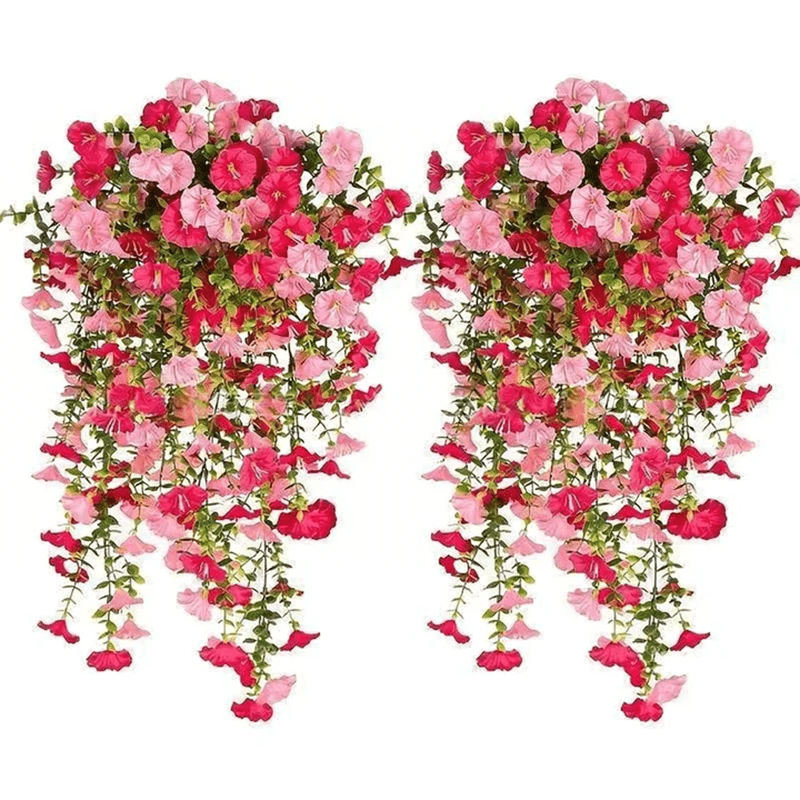 E-shop 2 Stück Realistische Künstliche Trichterwinde Hängedekorationen, UV-beständige Blumen in Pink und Fuchsia, Geeignet für Innen- und