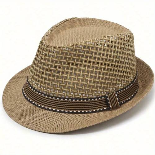 breathable sun cap trilby sun hat outdoor straw fedora hat men retro jazz hat