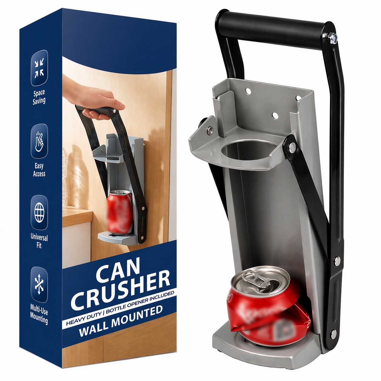 wall mounted   heavy duty 160z 500ml cans aluminium can press with bottle opener for kitchen  