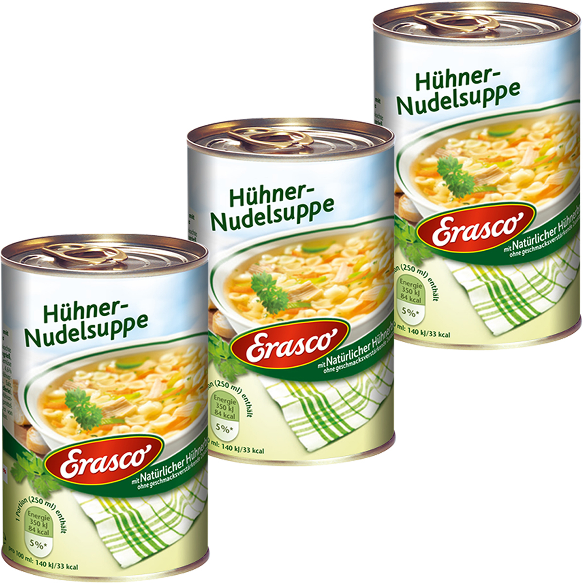 Erasco Chicken Noodle Soup With Good Vegetables And Chicken Meat, 390ml, 3-pack