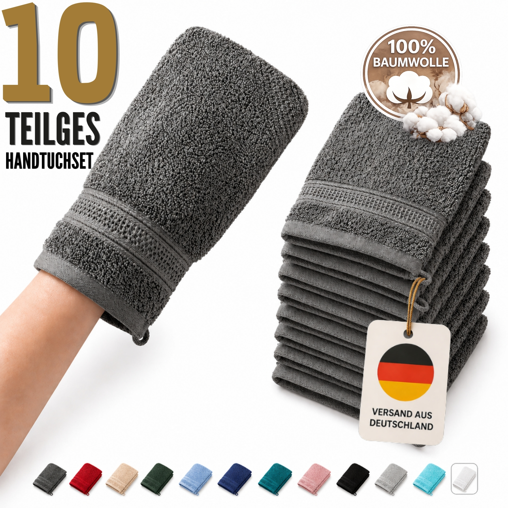 TEMU 10-teiliges Handtuch Set aus 100% Baumwolle – 500 g/m², Weich & Saugstark, Badetuch Set in mehreren Größen, 12 Farben zur Auswahl