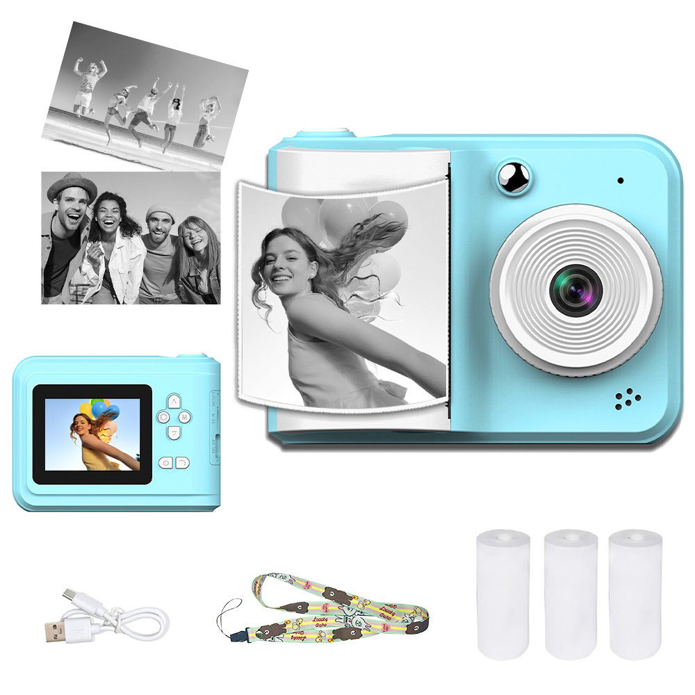 Image of Multi-functional Kids Instant Print Camera, 1080p Hd Recording Dual Camera Mini Photo Printer, 48mp With Mp3 & Games, 3 Rolls Paper Included For Children Gifts