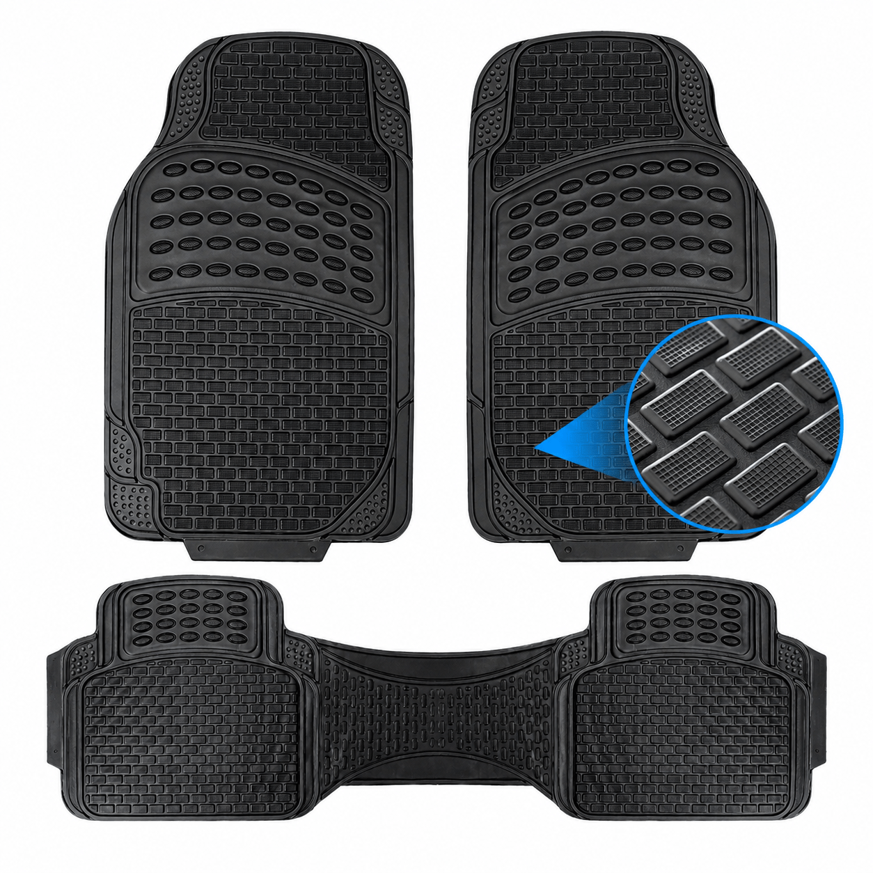 TEMU EXTRATOOLS-Juego de 3 alfombrillas de goma para coche | Universales, antideslizantes, resistentes al y a la suciedad, fáciles de limpiar