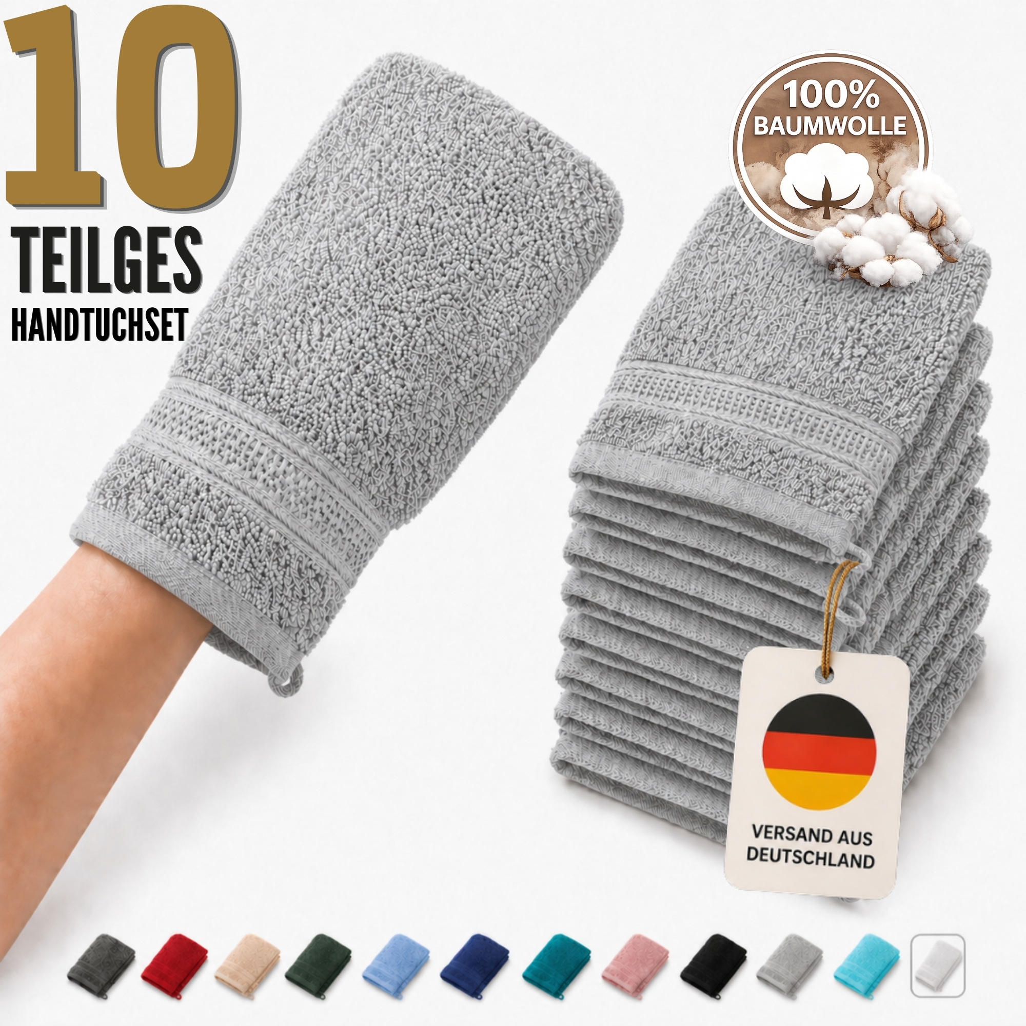 Image of 10-piece Towel Set Made Of 100% Cotton – 500 G/m², Soft & Absorbent, Bath Towel Set In Multiple Sizes, 12 Colors From