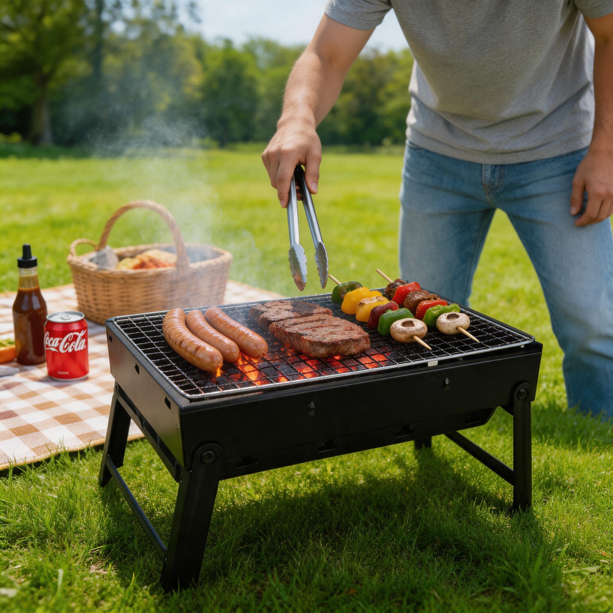 TEMU Portable Folding Grill, Charcoal Grill, Small Barbecue Grill, Outdoor Barbecue Tools, Camping, Hiking, Picnic Travel, Outdoor Camping, Picnic,