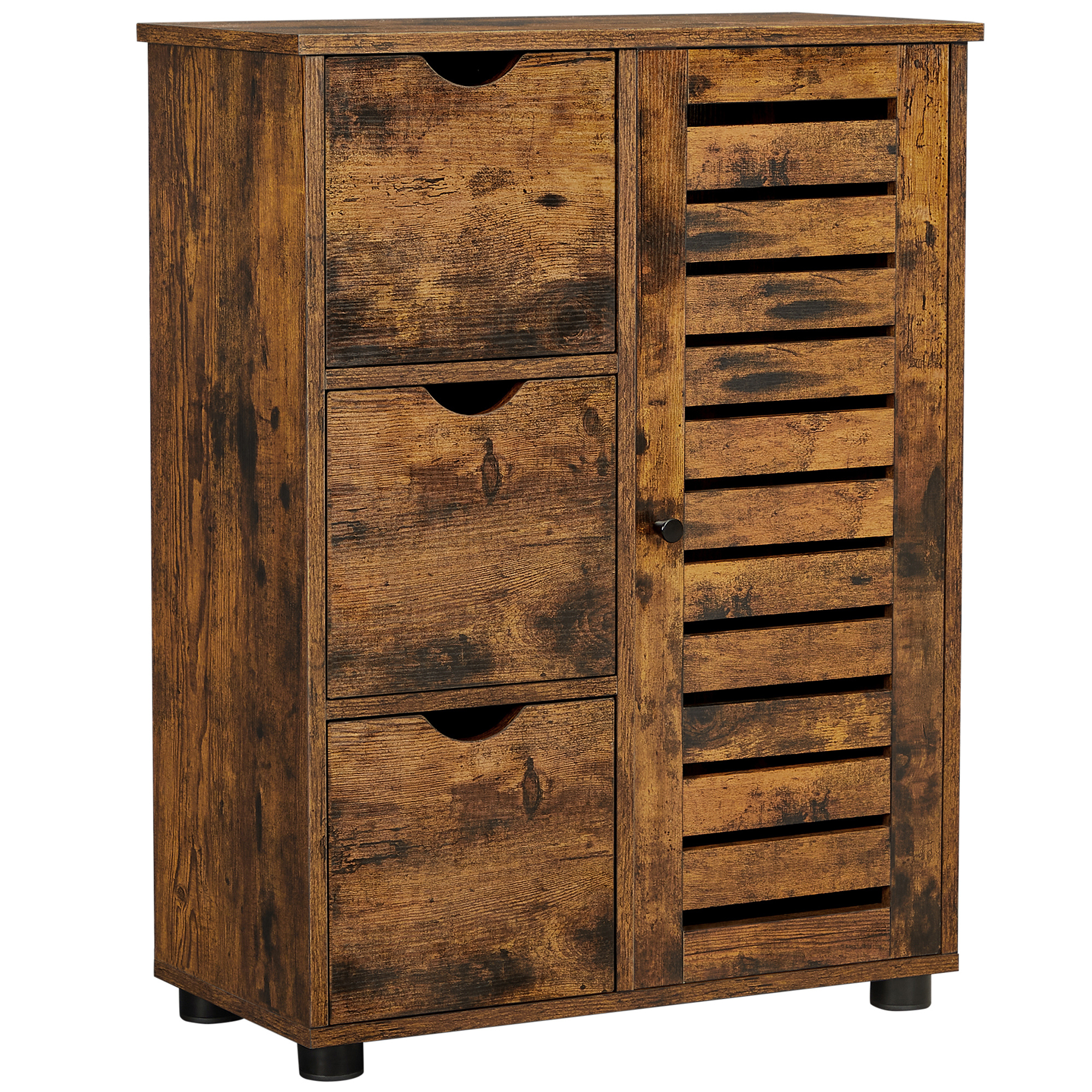 TEMU Credenza, Mobile da Bagno, 3 Cassetti, Ripiani Regolabili, per Soggiorno, Cucina, Corridoio, Marrone