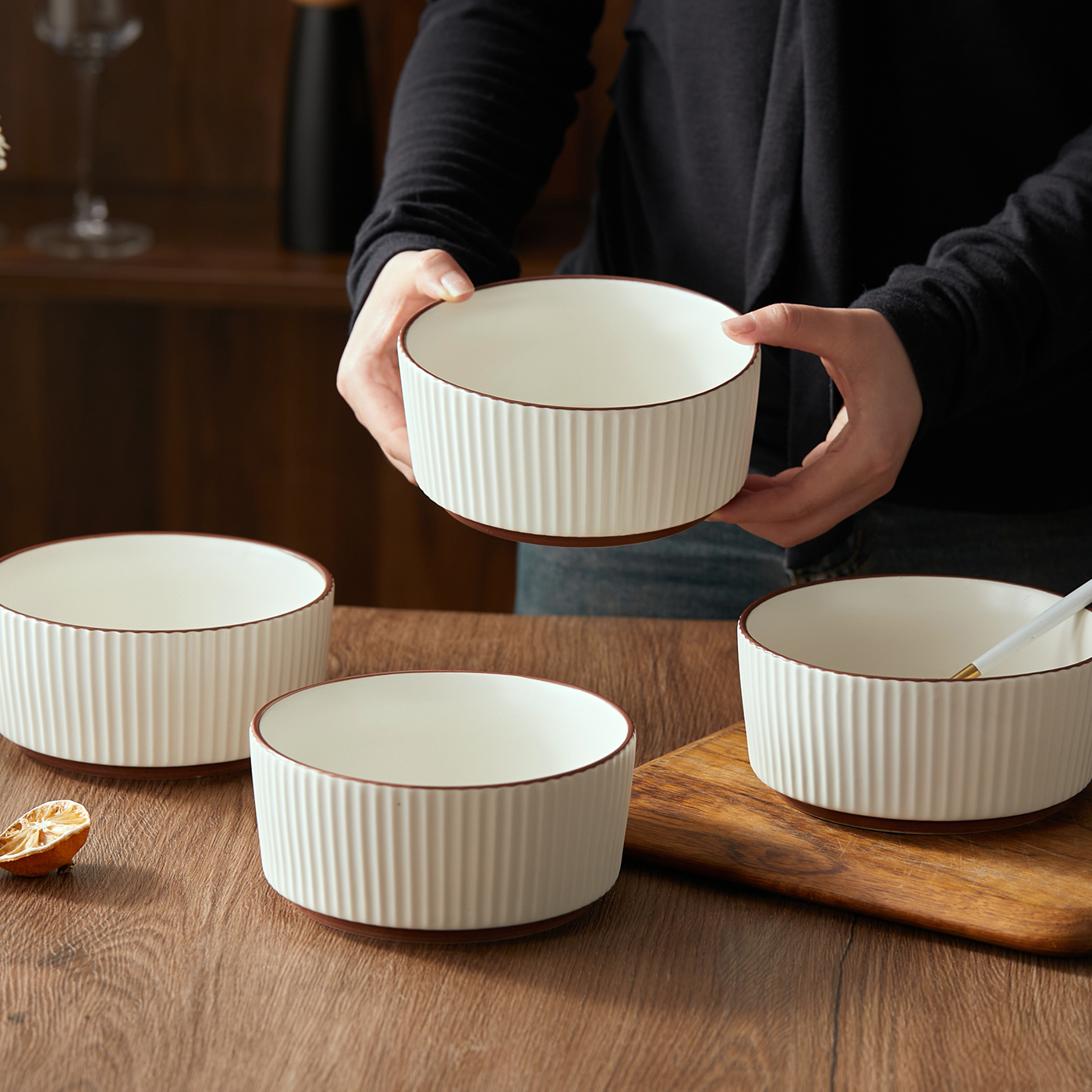 E-shop 4-teiliges Set,Ø15cm, 6 Zoll,Keramikschüsselset, Frühstücksschüssel, Müslischüssel, Dessertschüssel, Nussschüssel, Getreideschüssel,