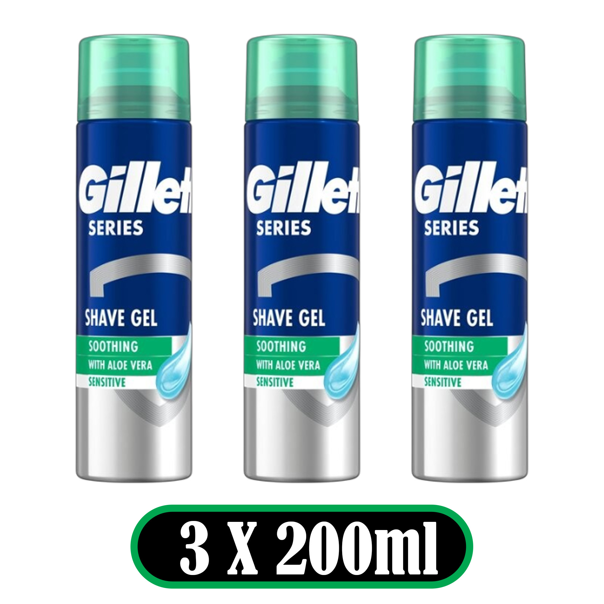 TEMU Gillette Series Shave Gel Soothing Sensitive With Aloe Vera 200ml – 3 Pack