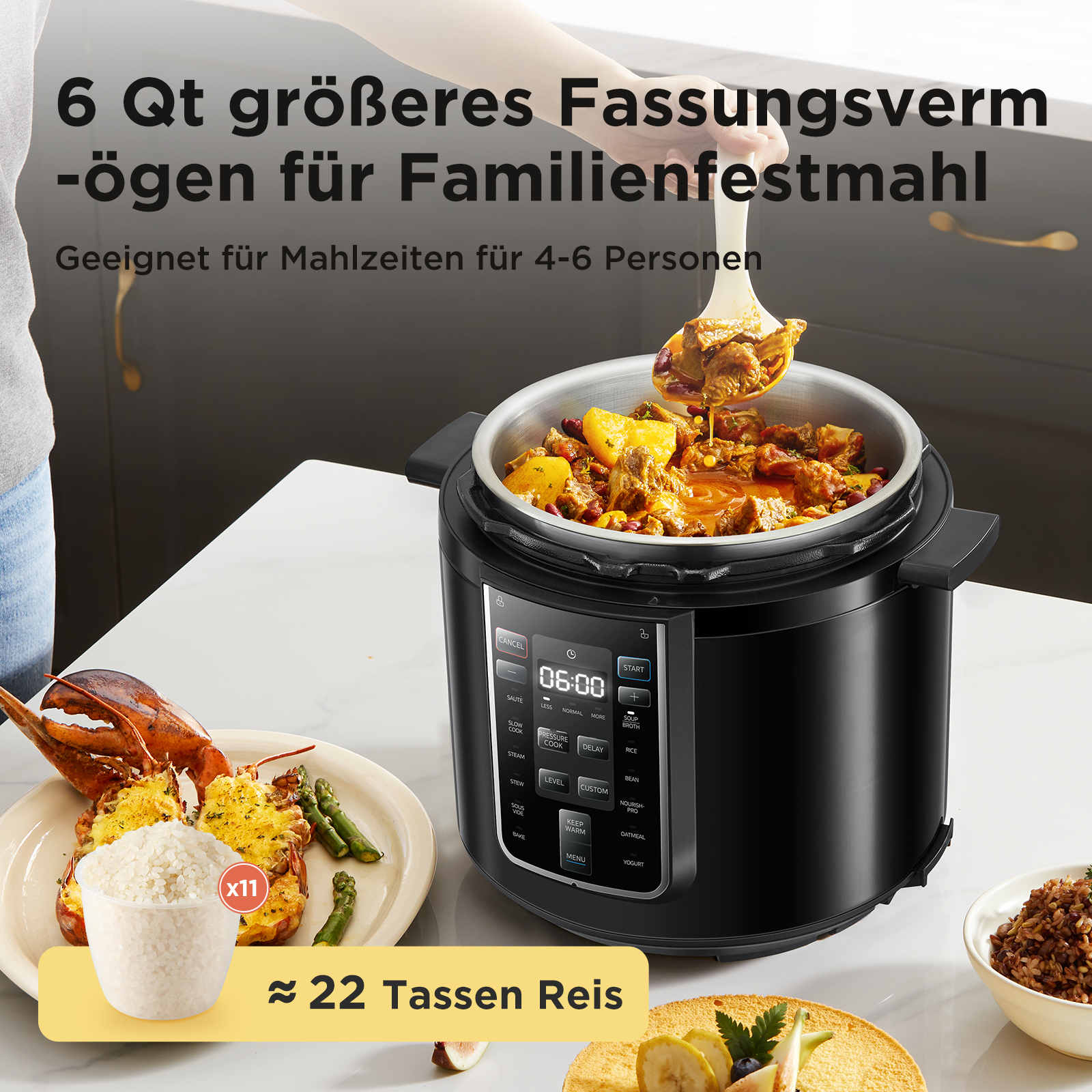 Midea Pressure Cooker 6qt (5.7l), 9-in-1 Multi-cooker With 14 Cooking Functions, 1200w Pressure Cooker With Delay Function, Function & , Dishwasher Safe
