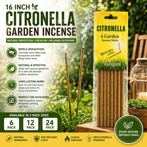 16inch long pk of 6pc garden incense sticks citronella sticks extra long incense home fragrance outdoor incense less smoke long burn