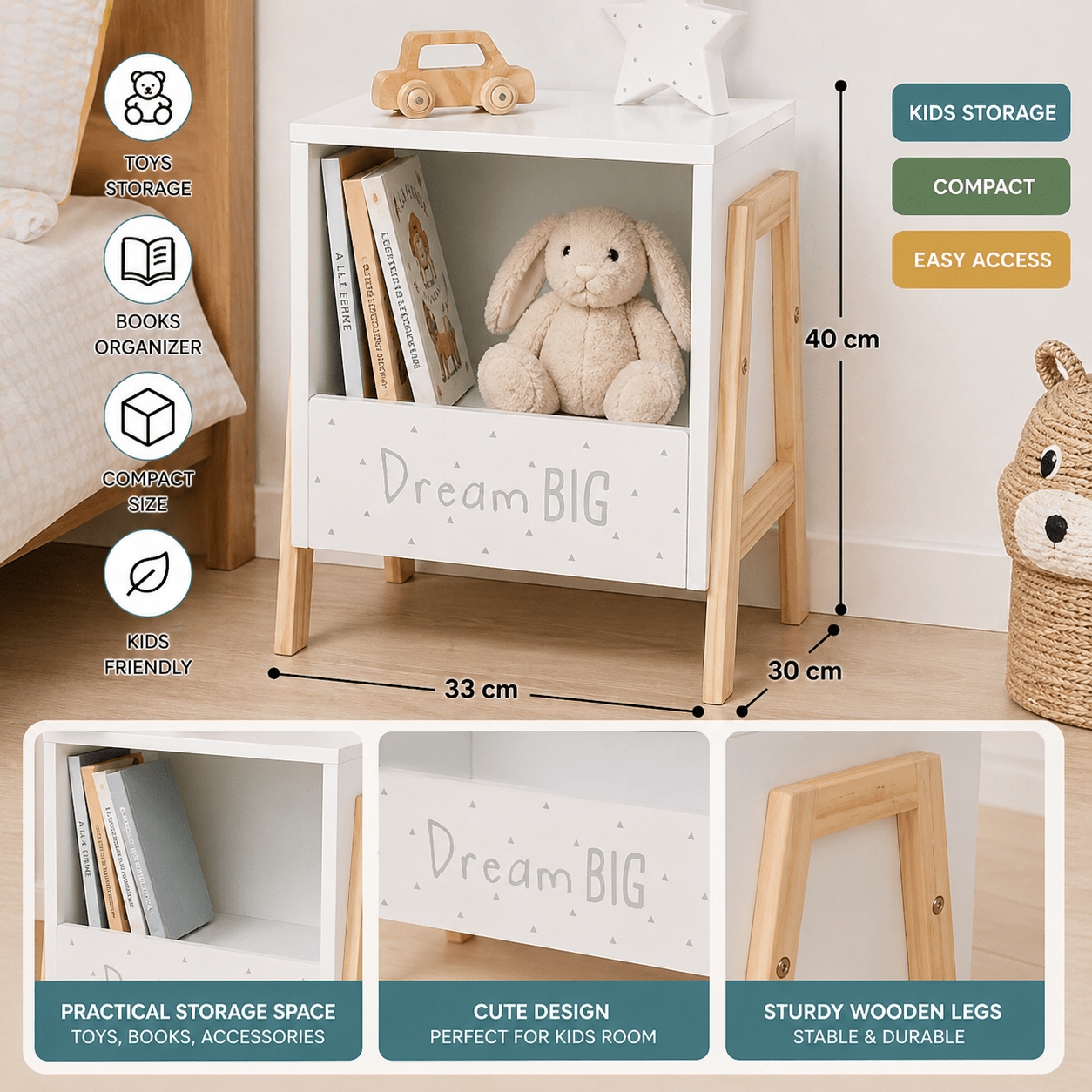Image of Kids' Storage Cabinet With Shelf – Compact Bedroom Furniture, Nightstand, And Toy Organizer